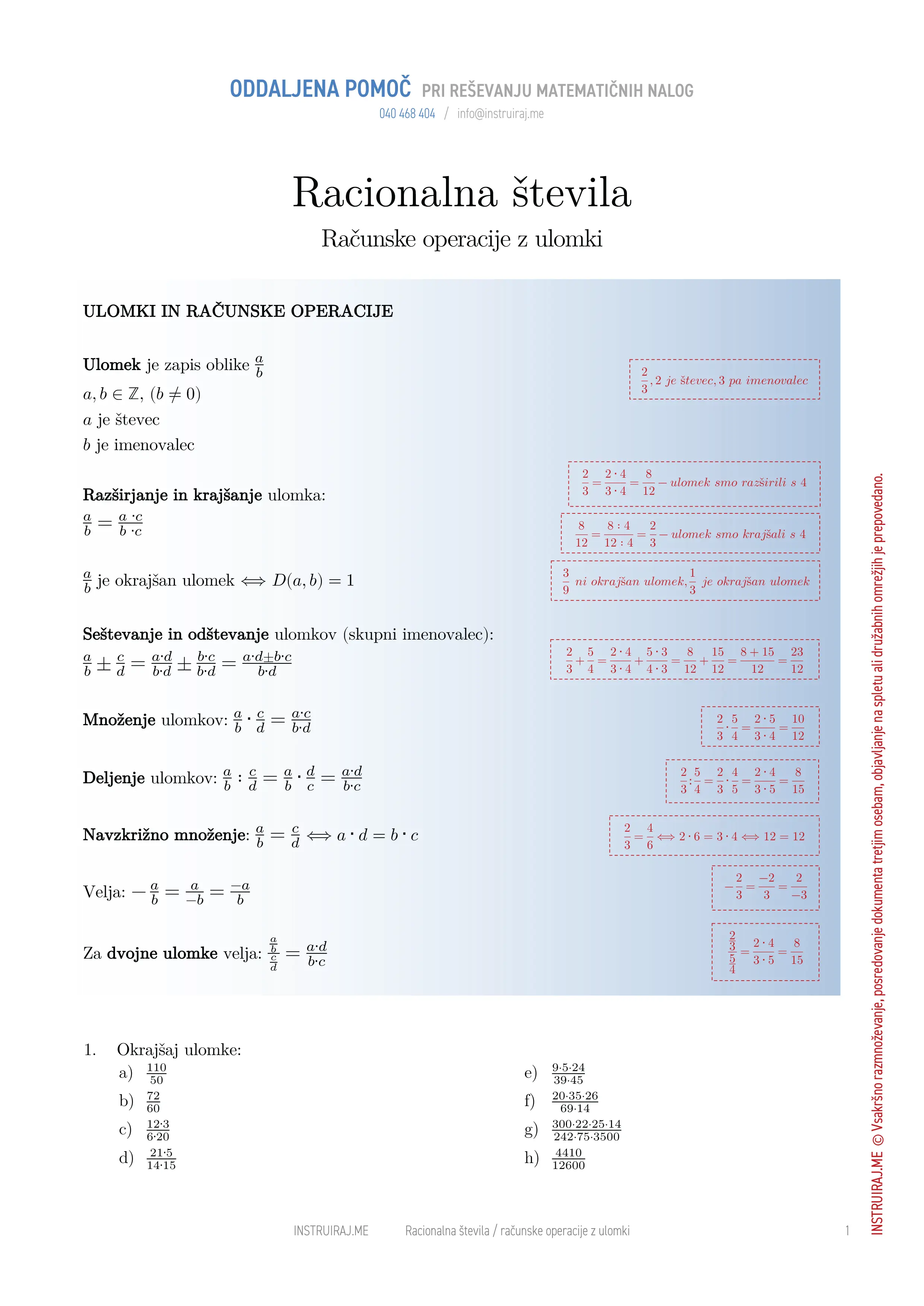 Racionalna števila: Računske operacije z ulomki
