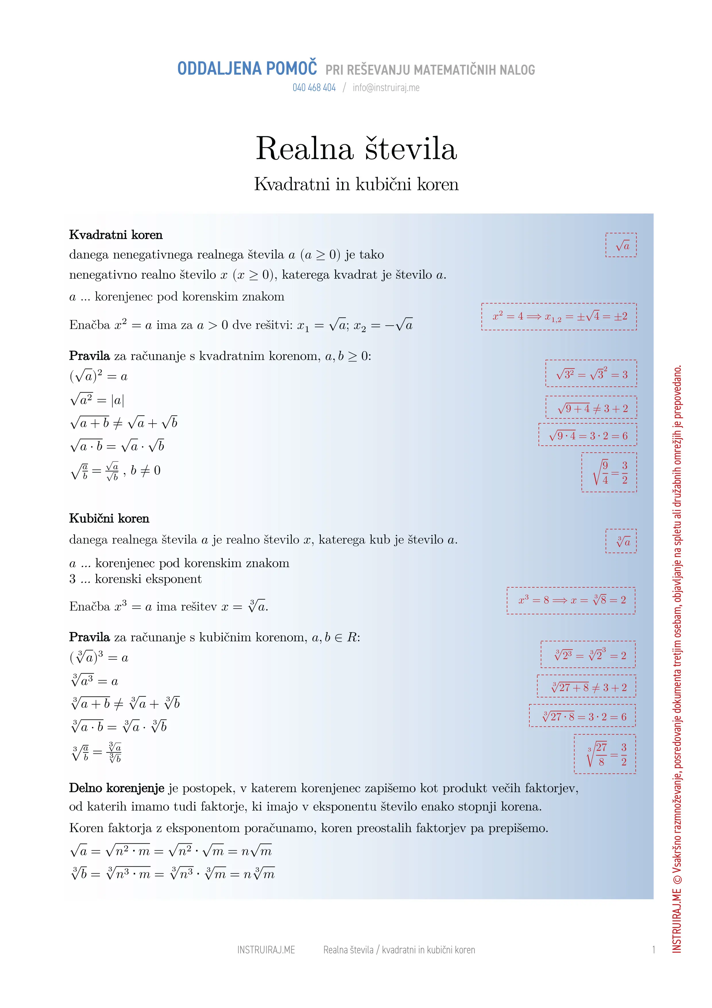 Realna števila: Kvadratni in kubični koren
