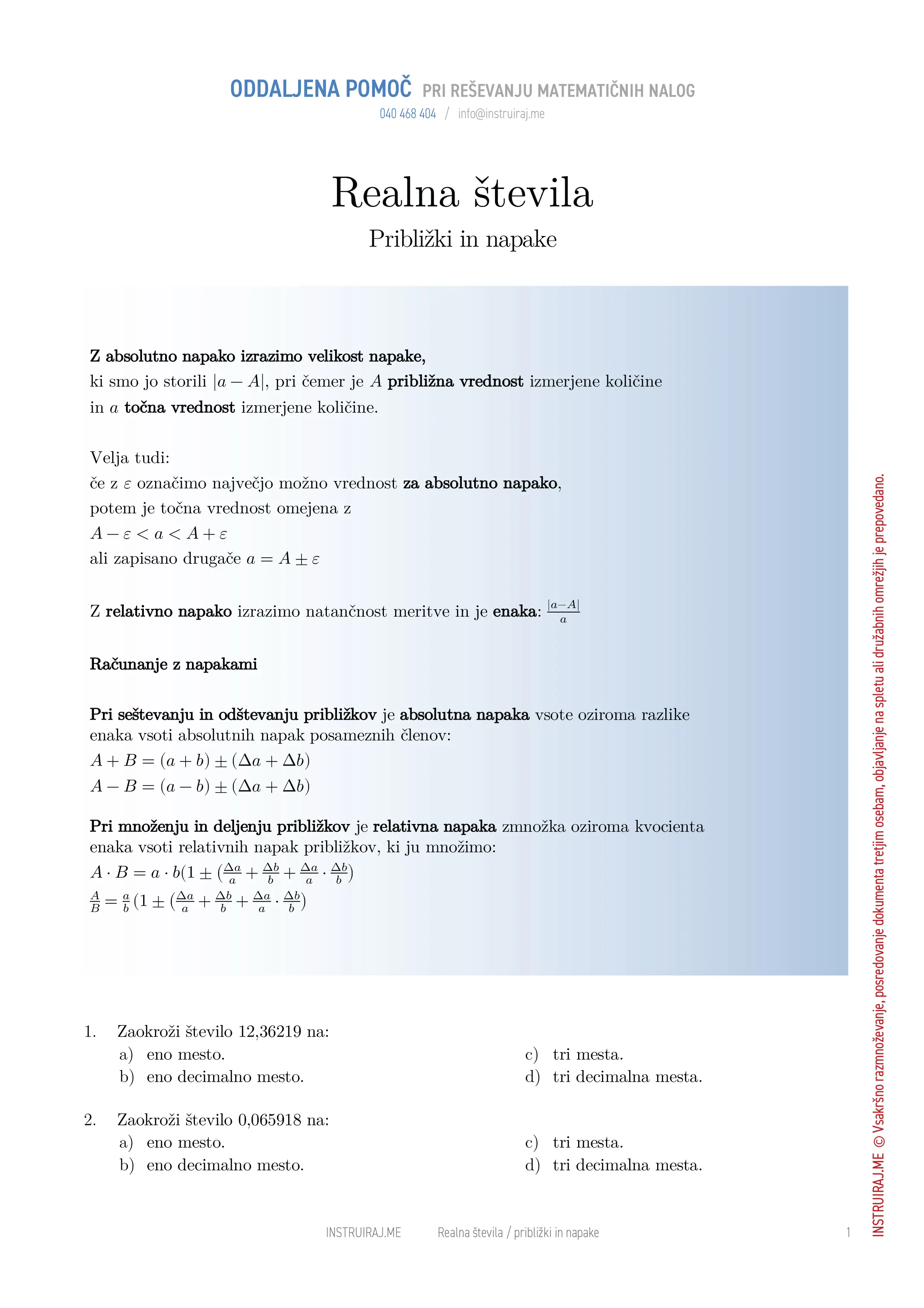 Realna števila: Približki in napake