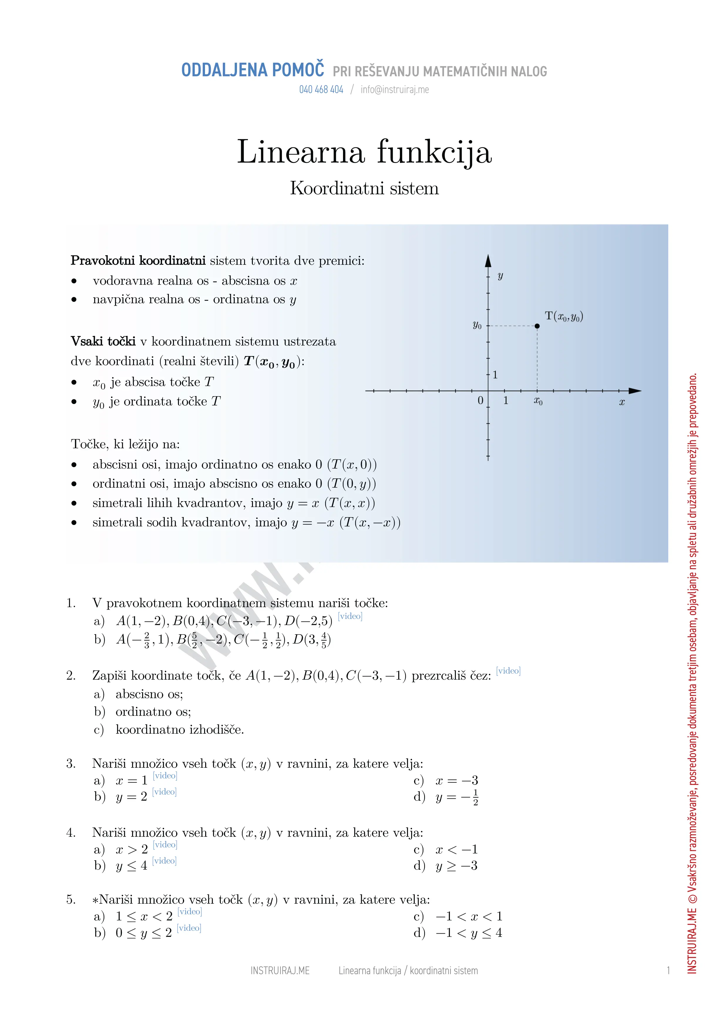 Linearna funkcija: Koordinatni sistem