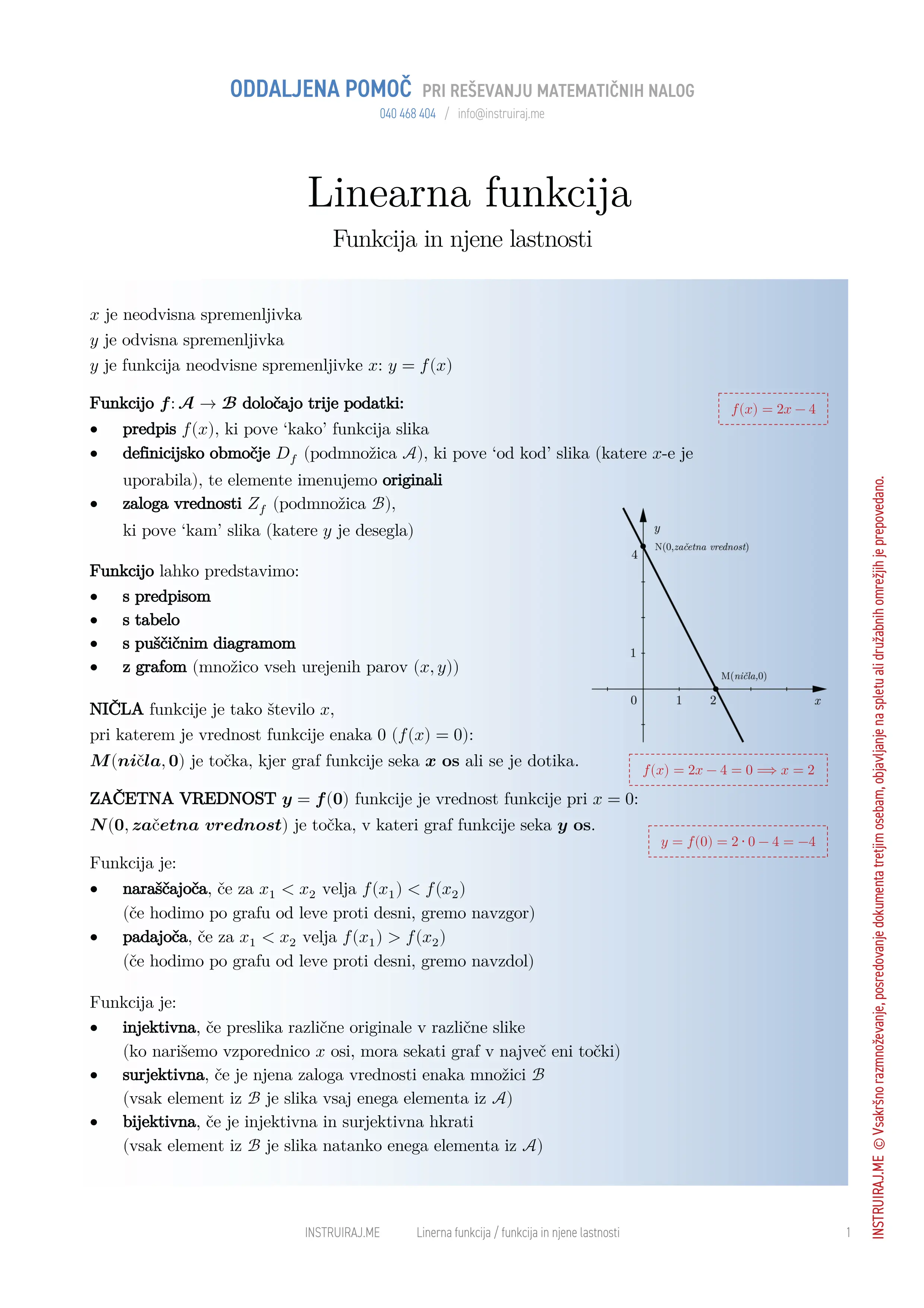 Linearna funkcija: Funkcija in njene lastnosti