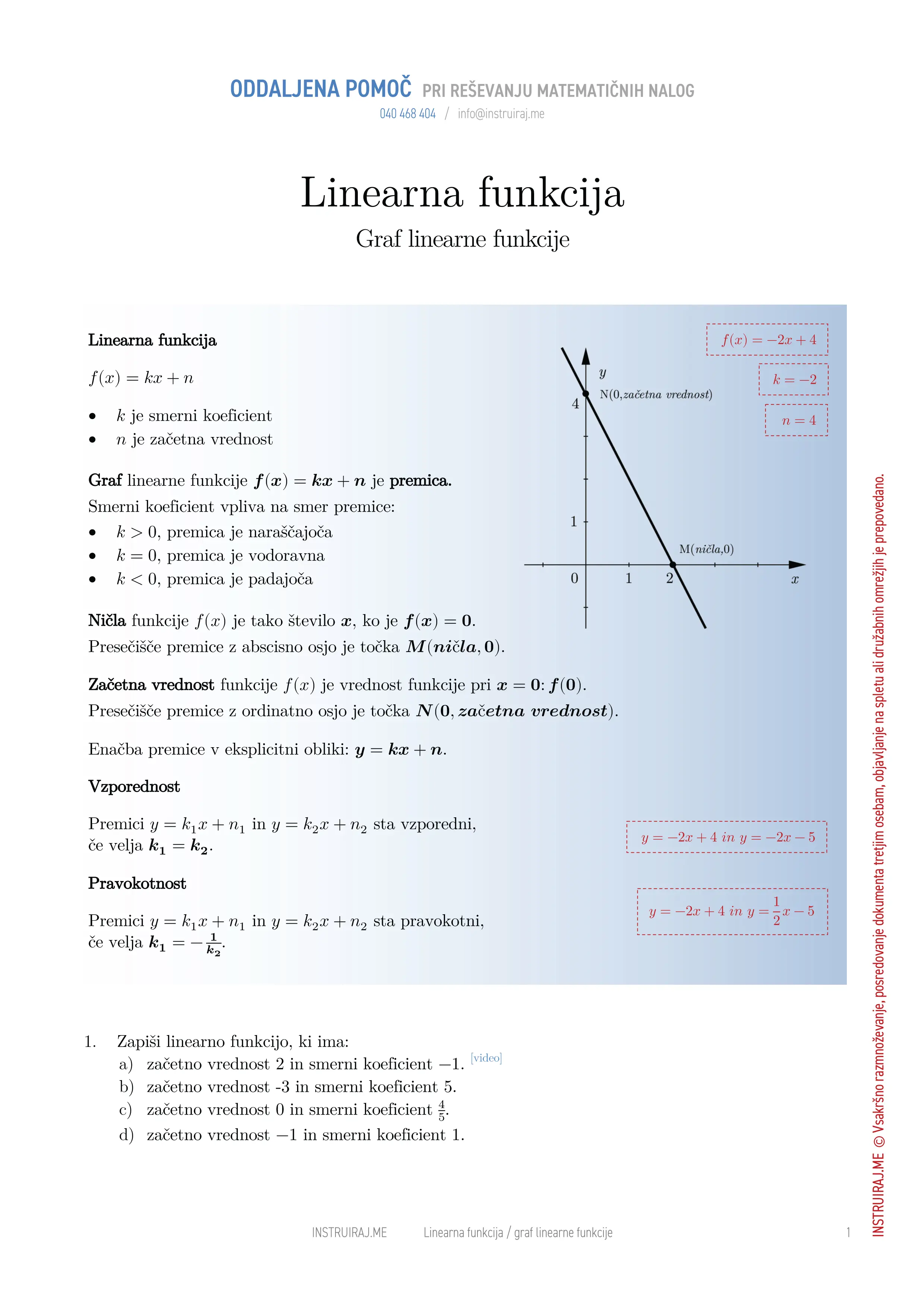 Linearna funkcija: Graf linearne funkcije