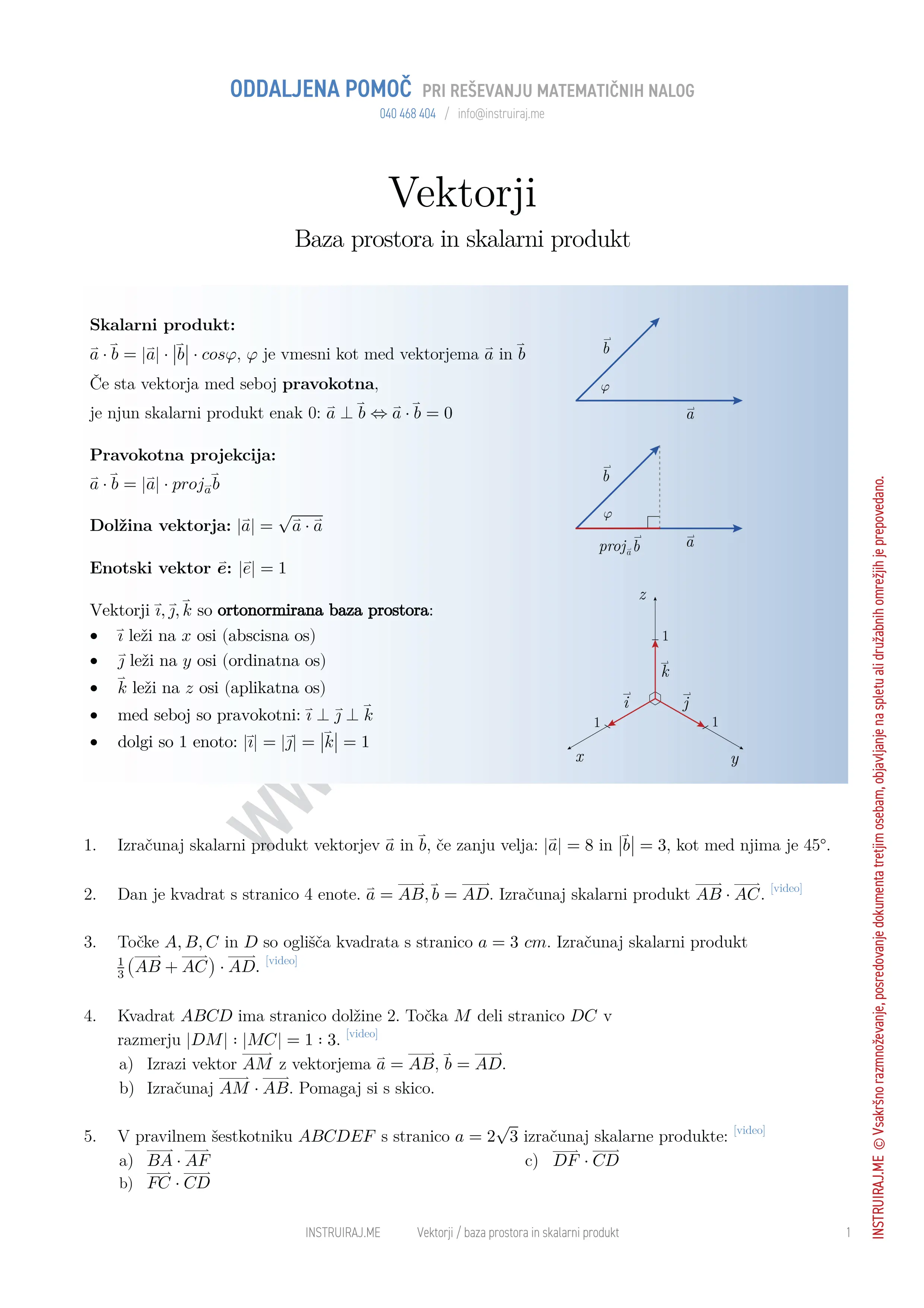 Vektorji: Baza prostora in skalarni produkt