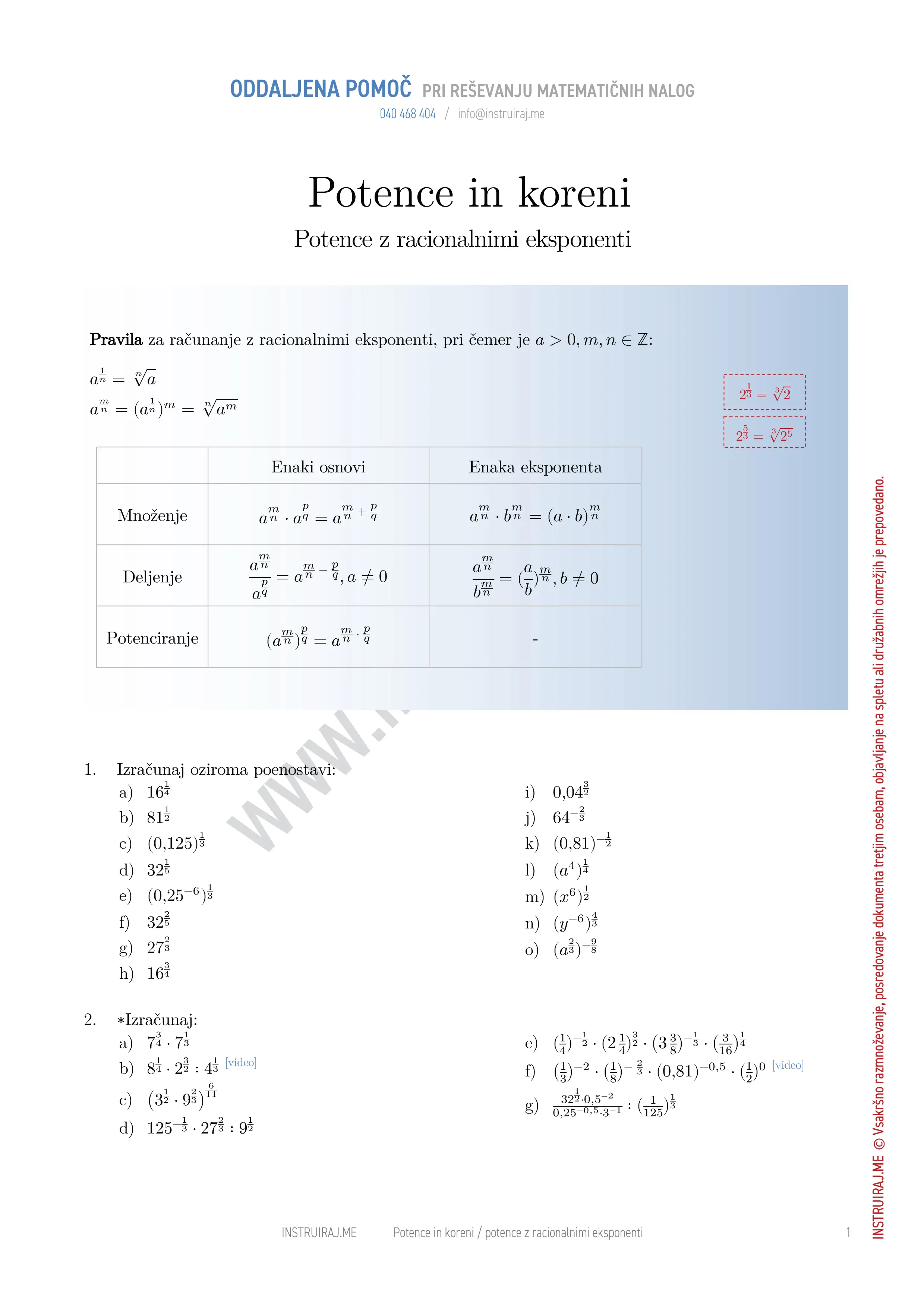 Potence in koreni: Potence z racionalnimi eksponenti