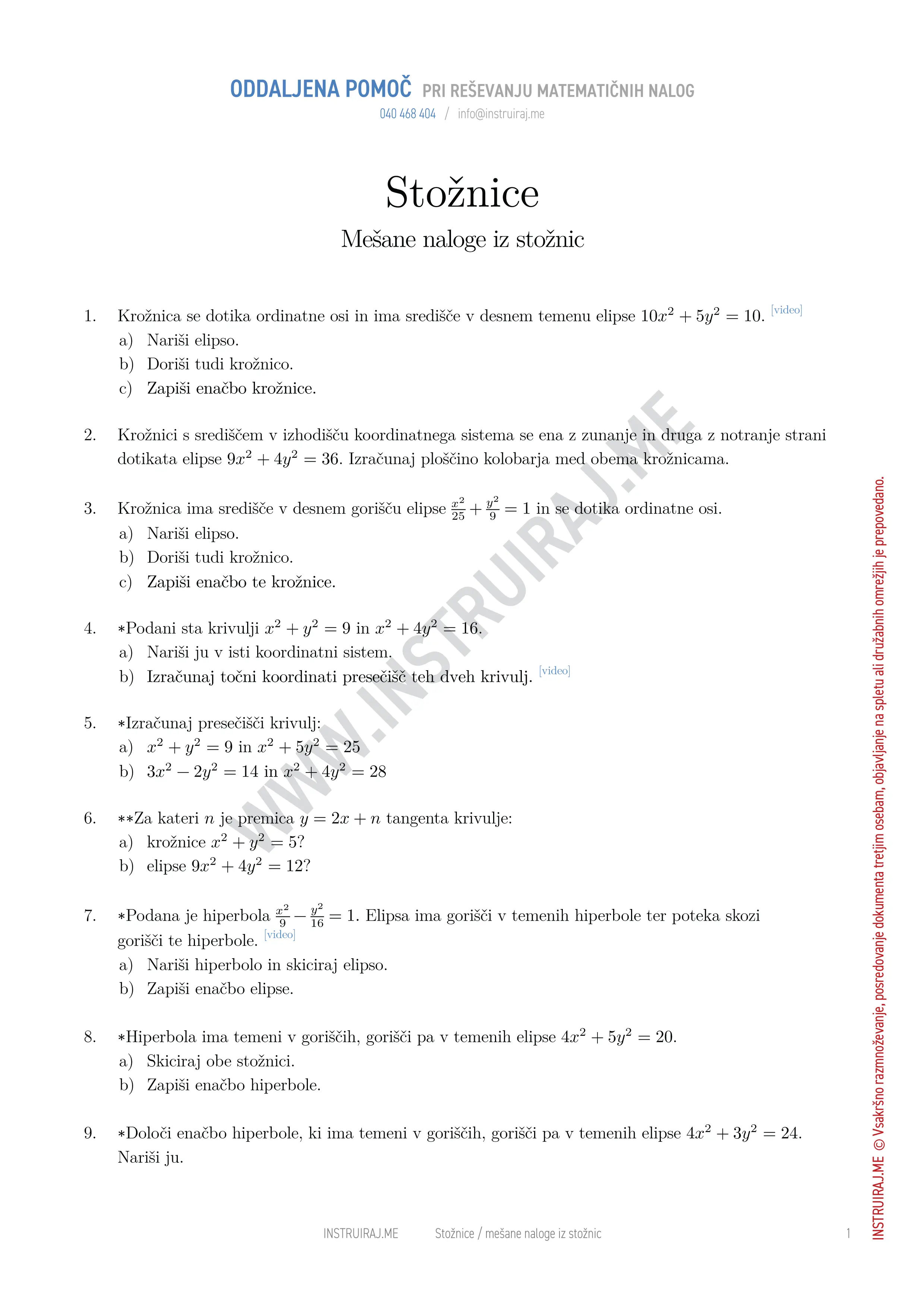 Stožnice: Mešane naloge iz stožnic