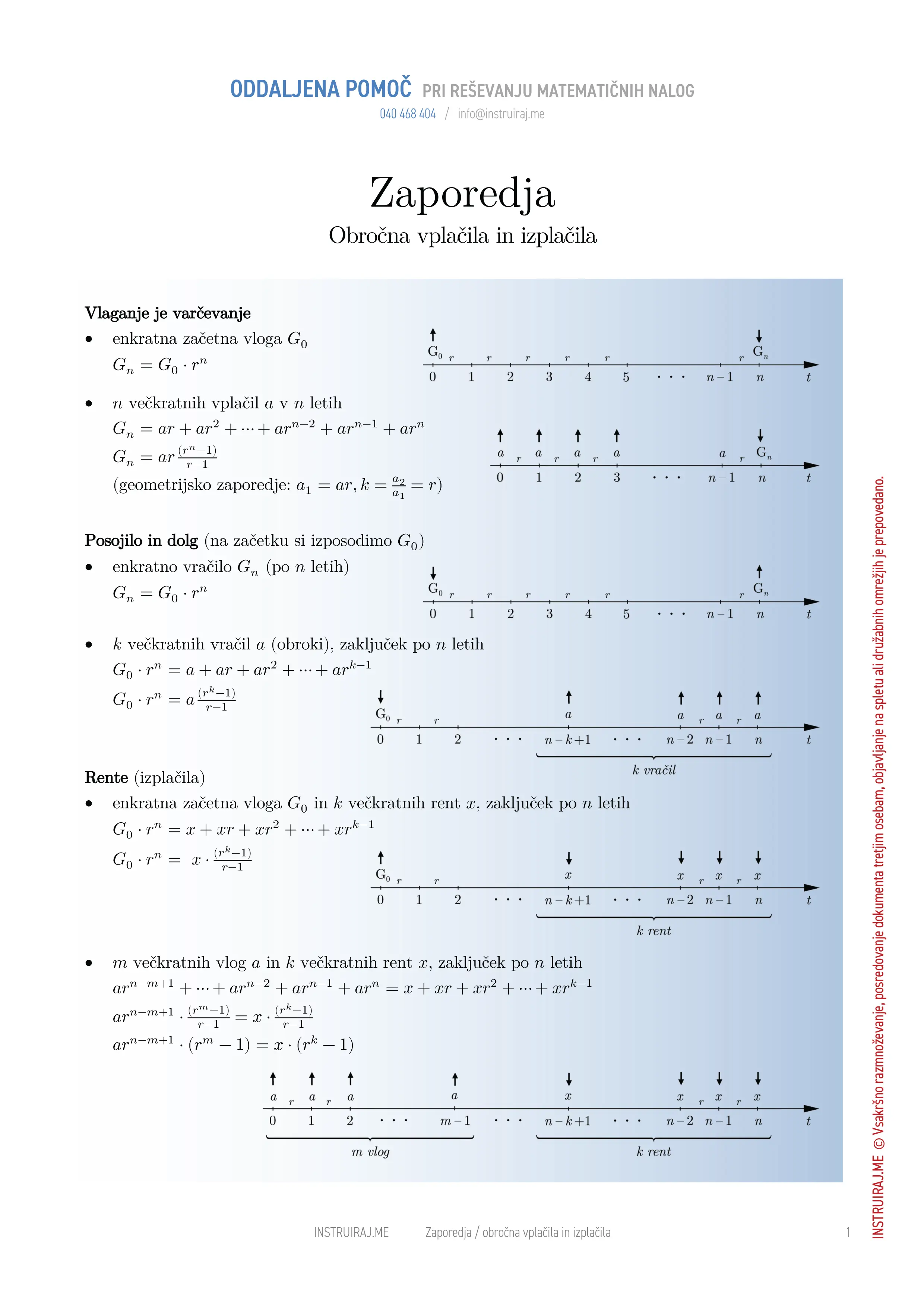 Zaporedja: Obročna vplačila in izplačila