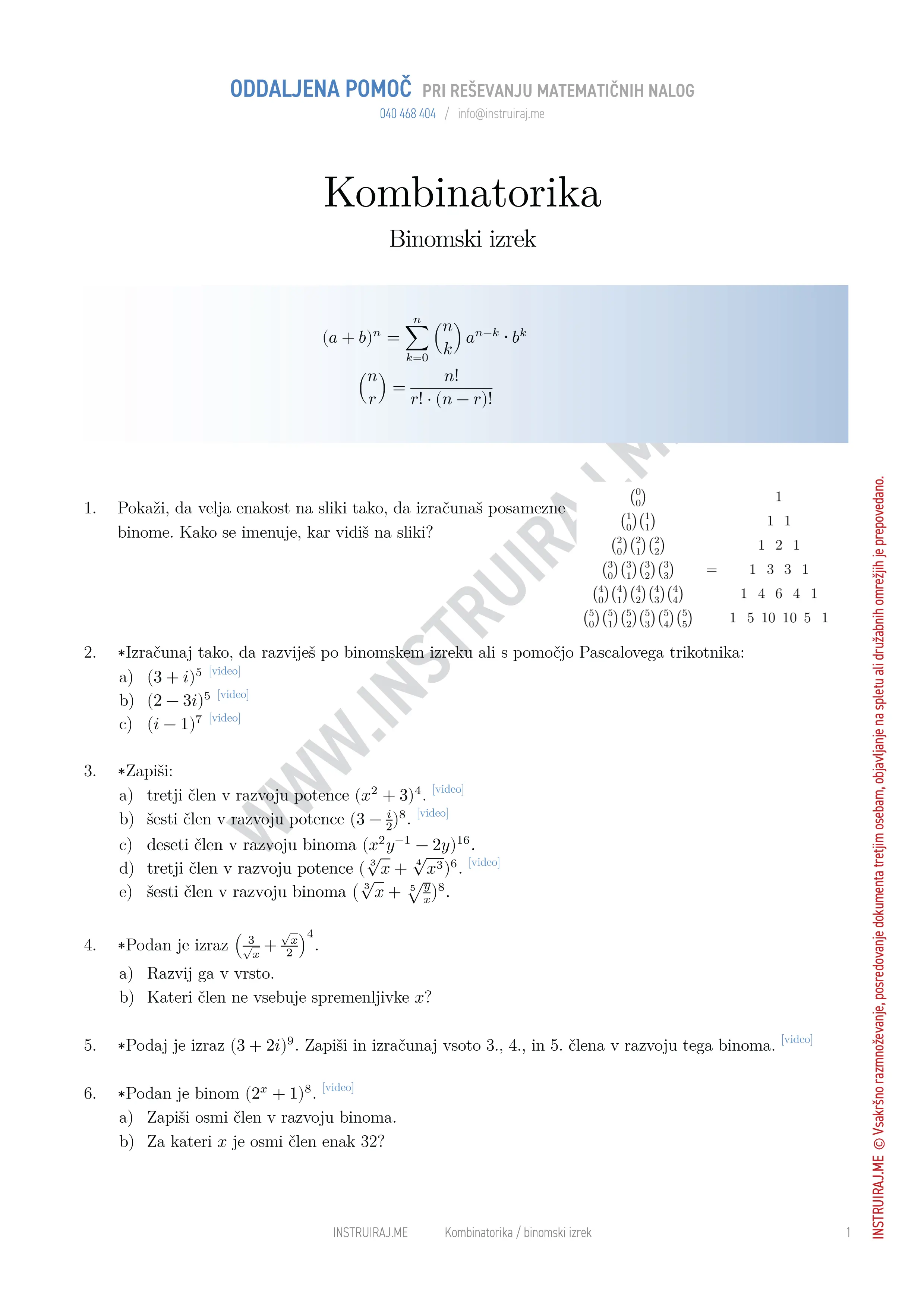 Kombinatorika: Binomski izrek