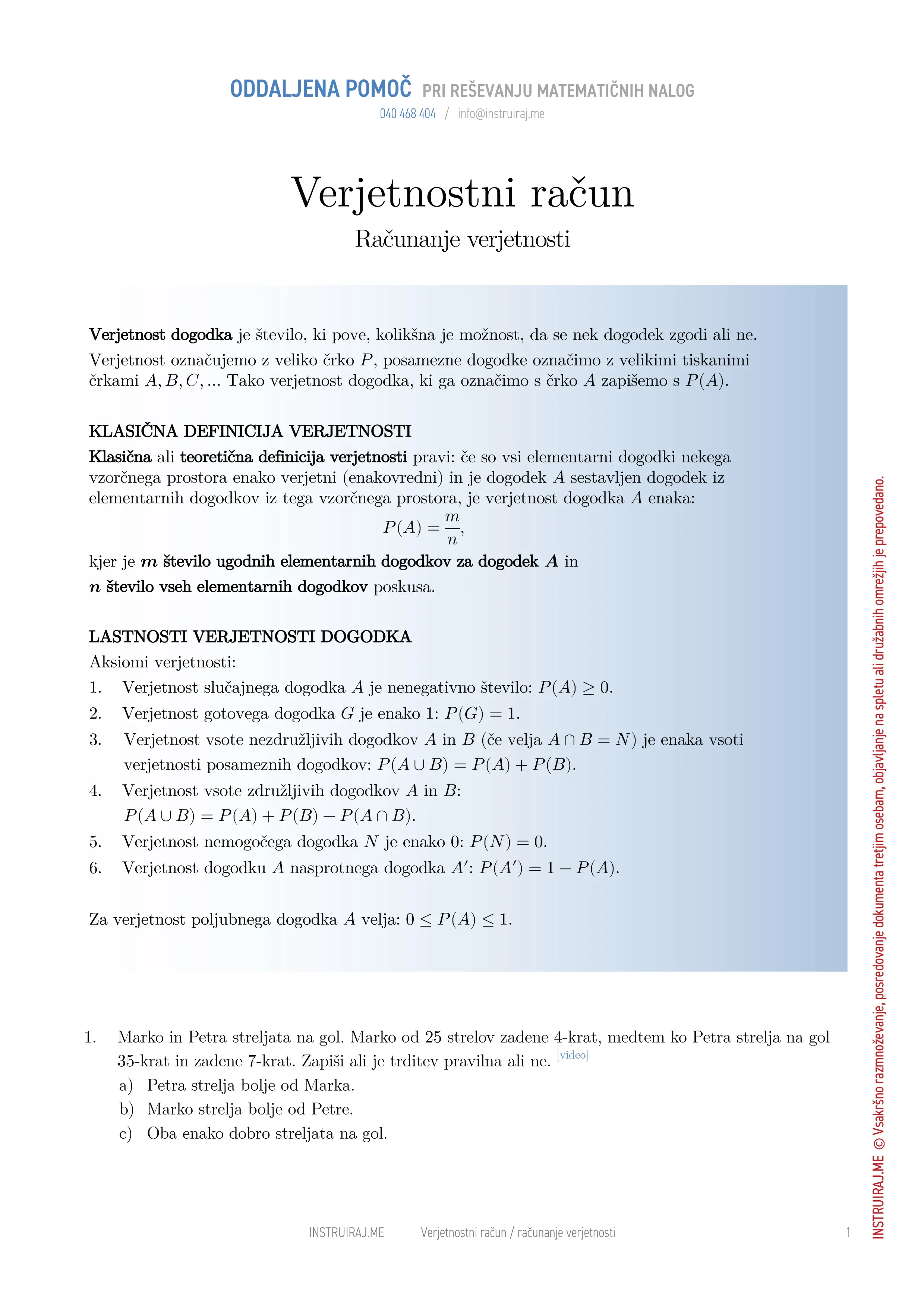 Verjetnostni račun: Računanje verjetnosti