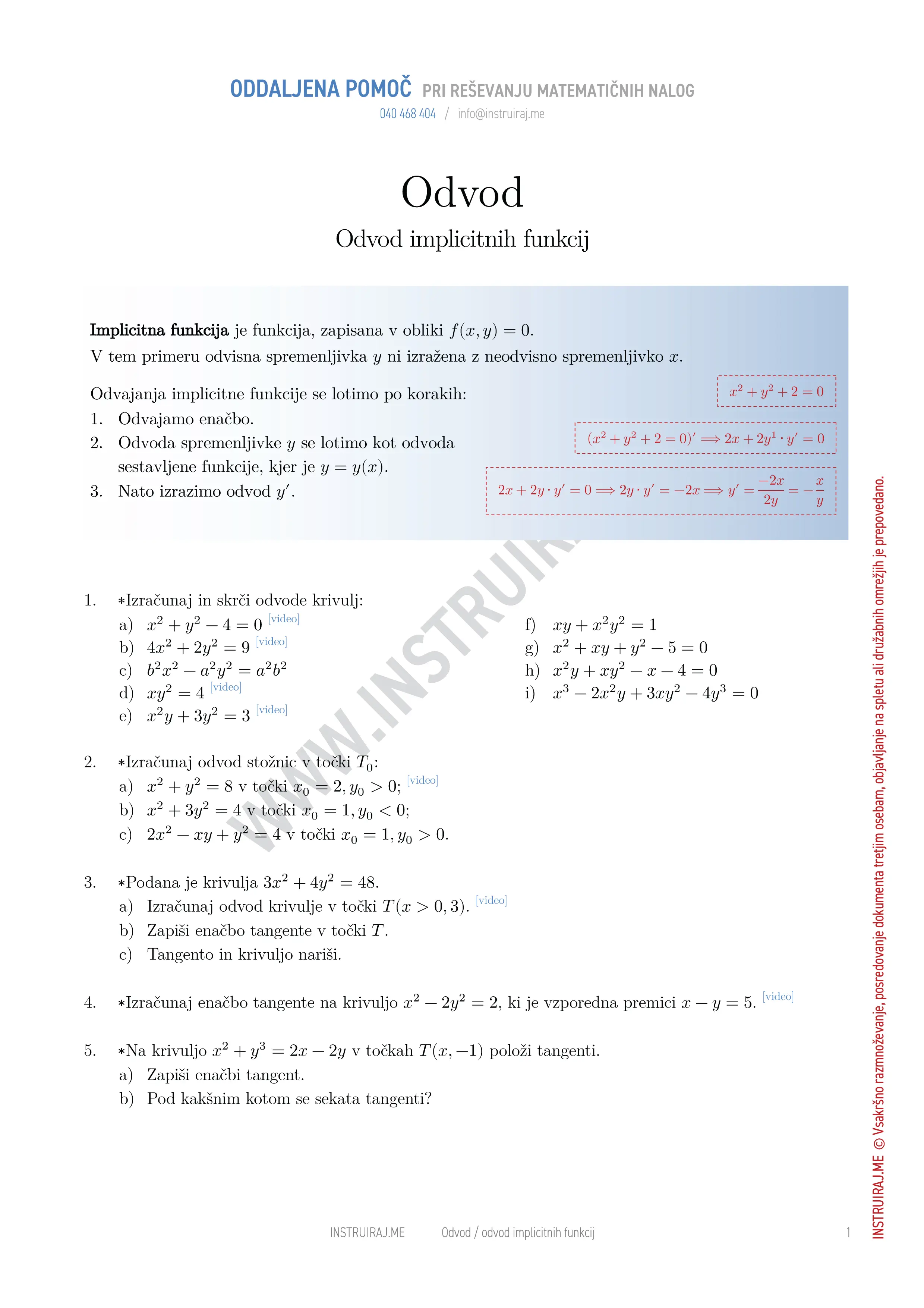 Odvod: Odvod implicitnih funkcij