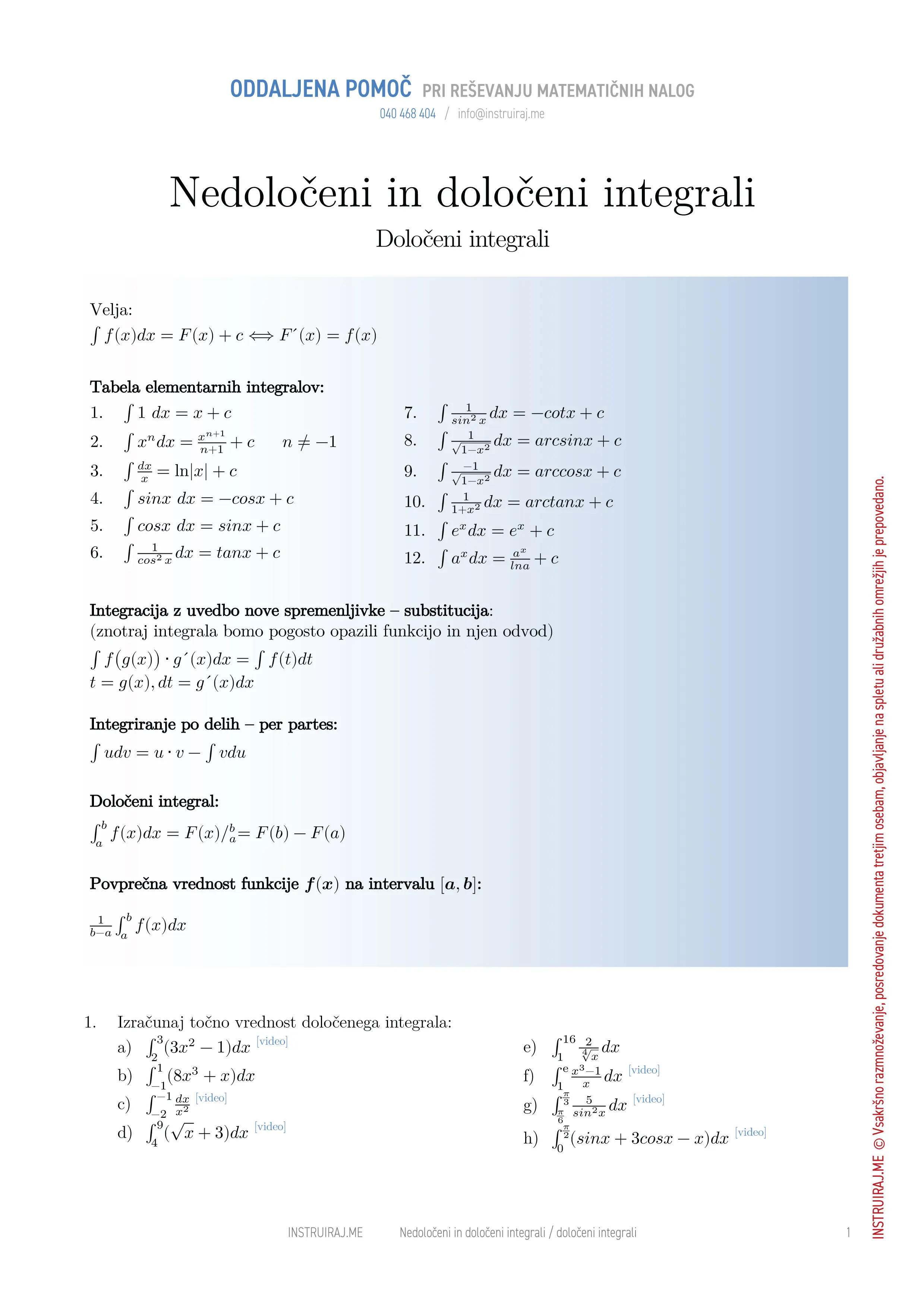 Nedoločeni in določeni integral: Določeni integral