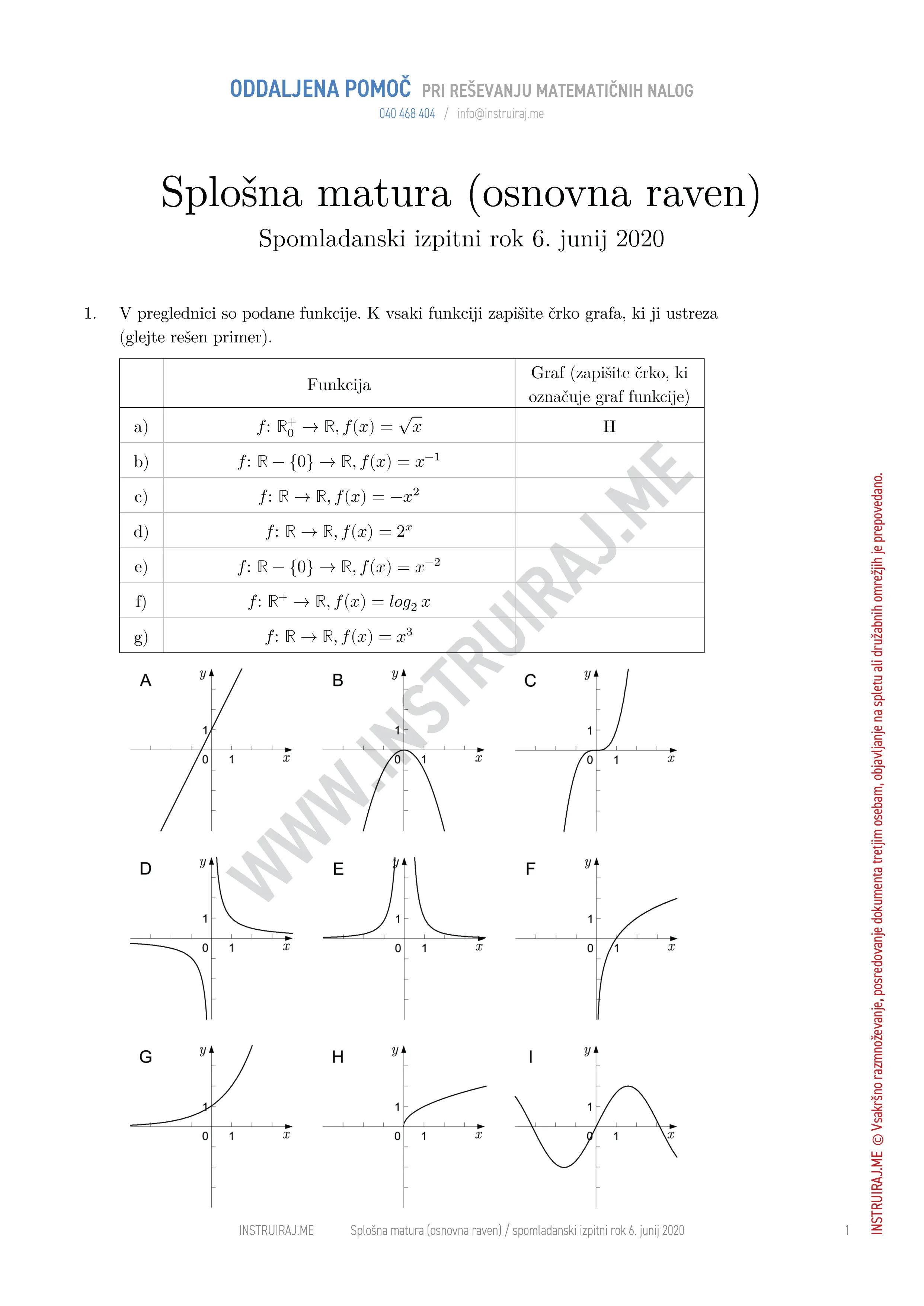 Splošna matura (osnovna raven): Splošna matura OR, spomladanski izpitni rok 6. junij 2020