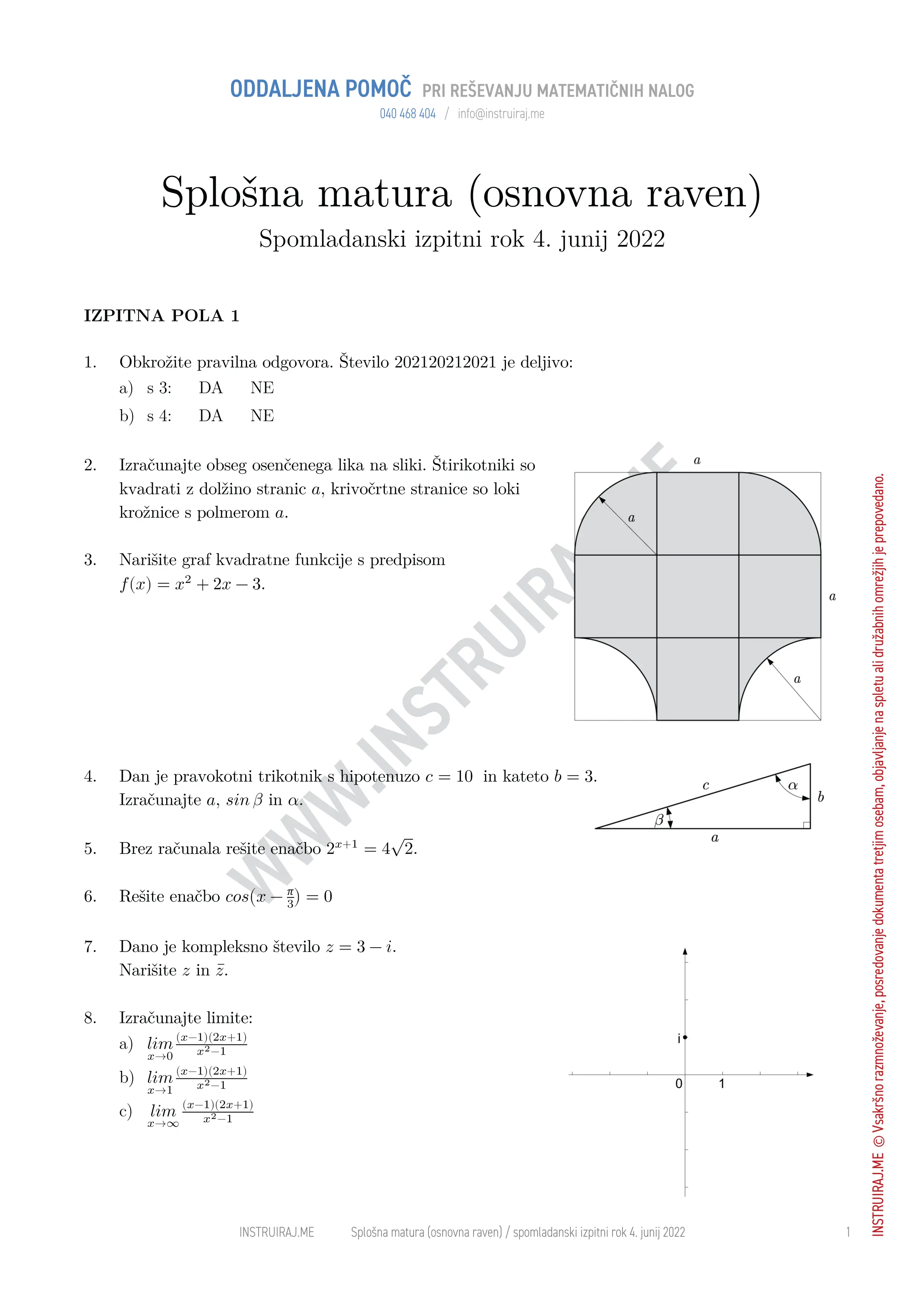 Splošna matura (osnovna raven): Splošna matura OR, spomladanski izpitni rok 4. junij 2022