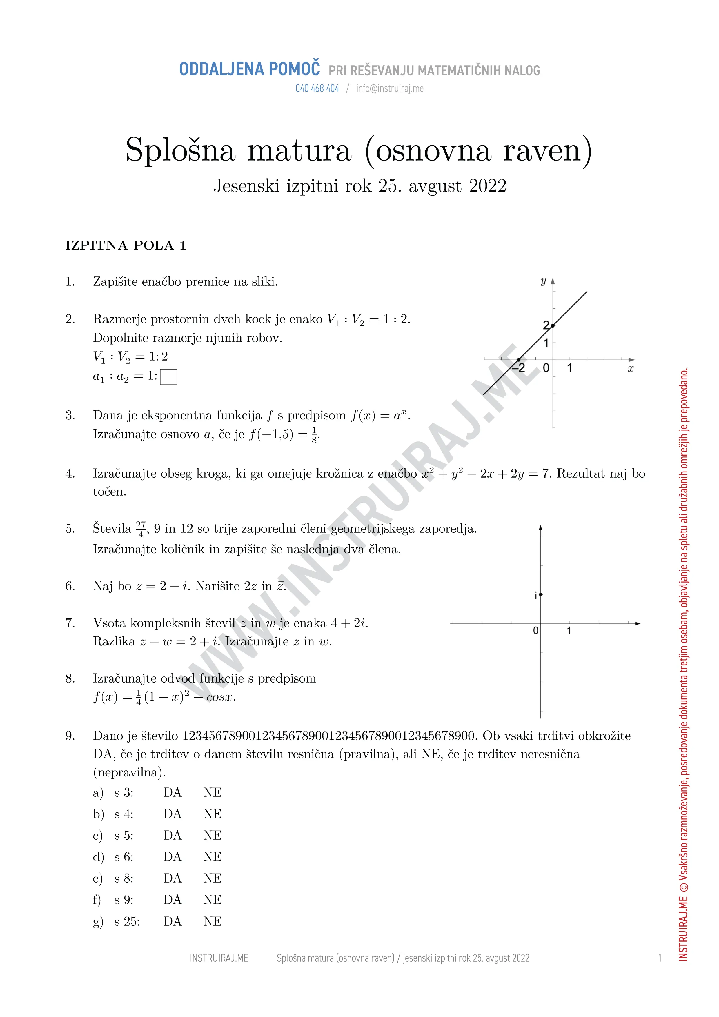 Splošna matura (osnovna raven): Splošna matura OR, jesenski izpitni rok 25. avgust 2022