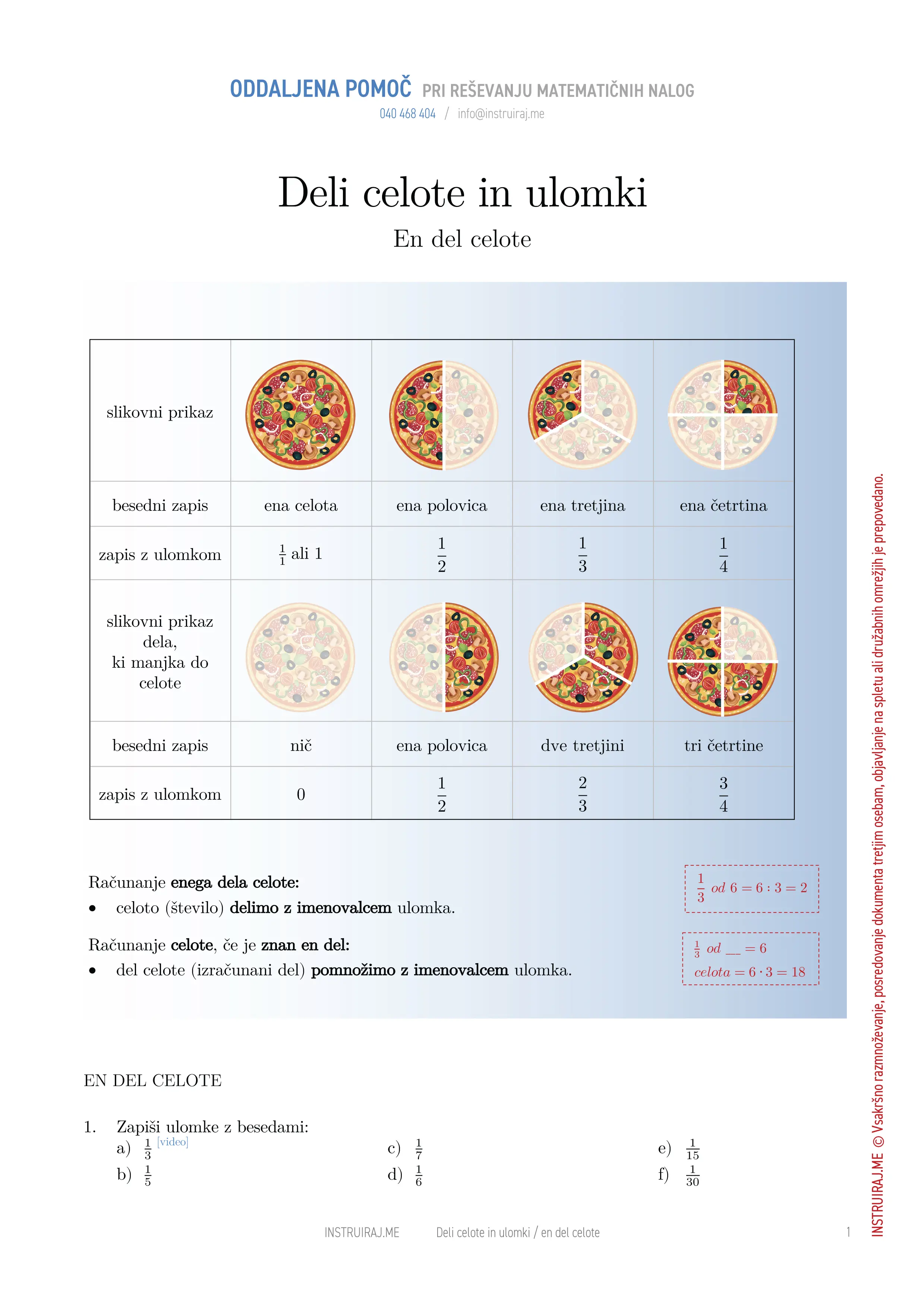 Deli celote in ulomki: En del celote