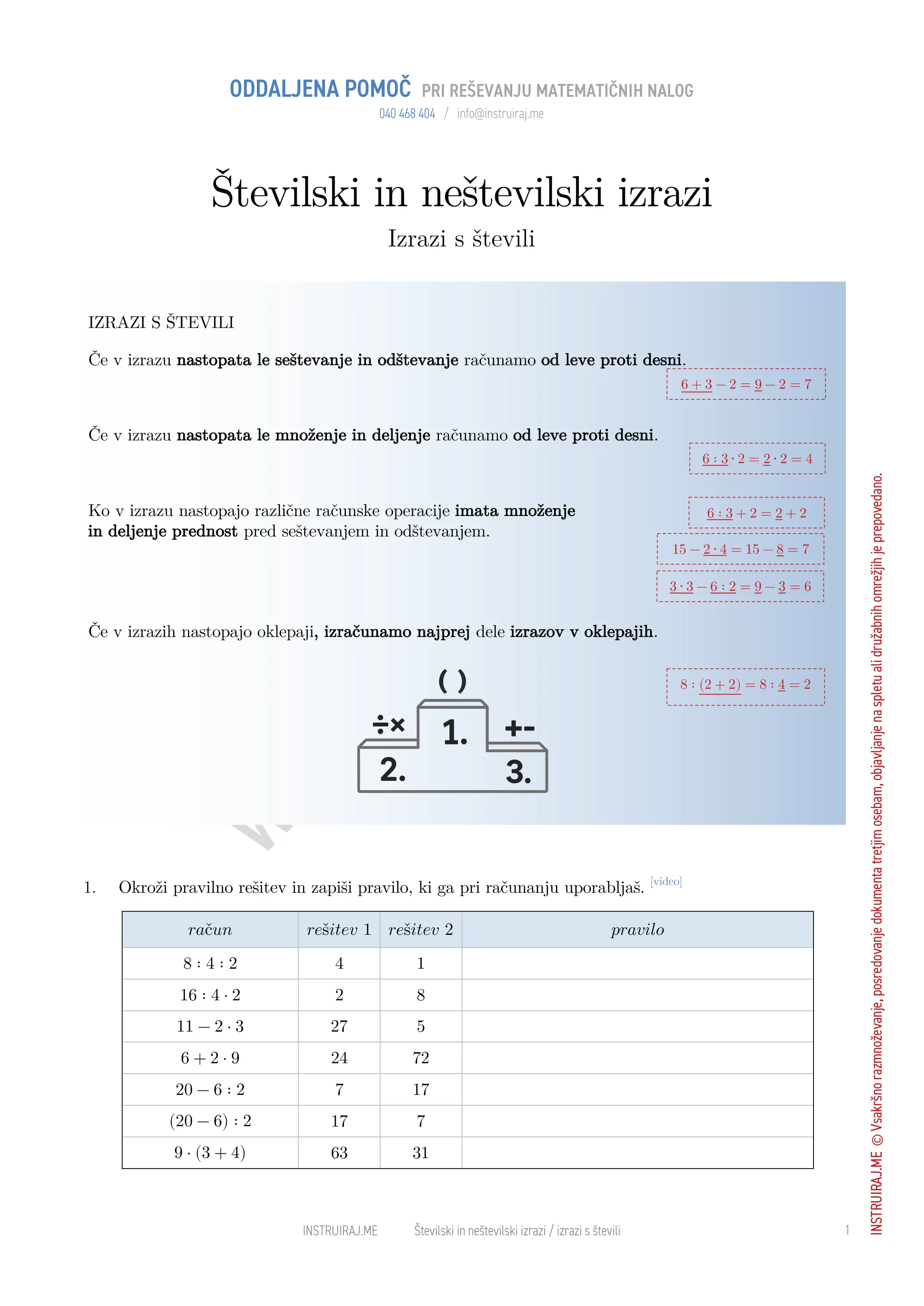 Številski in neštevilski izrazi: Izrazi s števili