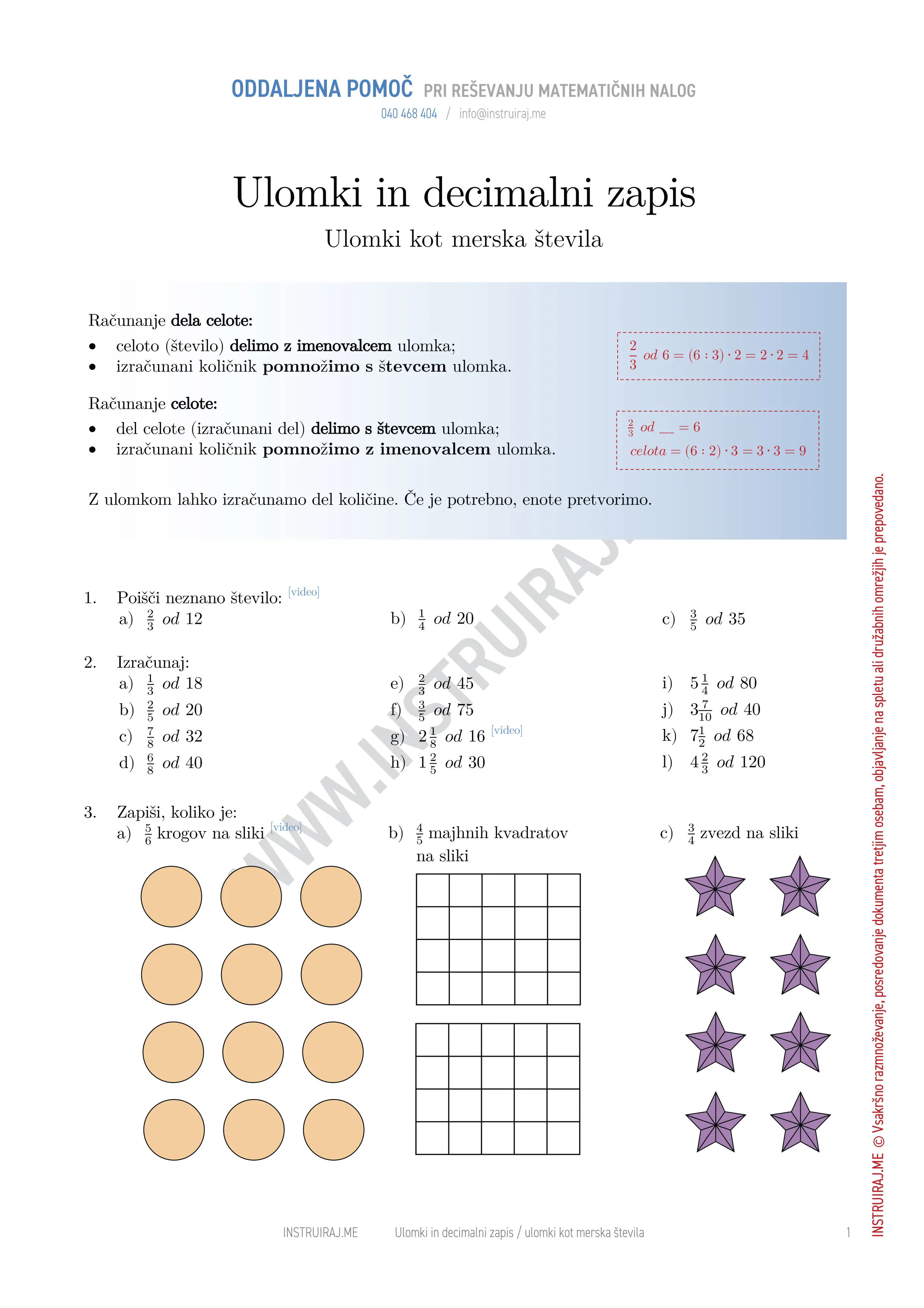 Ulomki in decimalni zapis: Ulomki kot merska števila