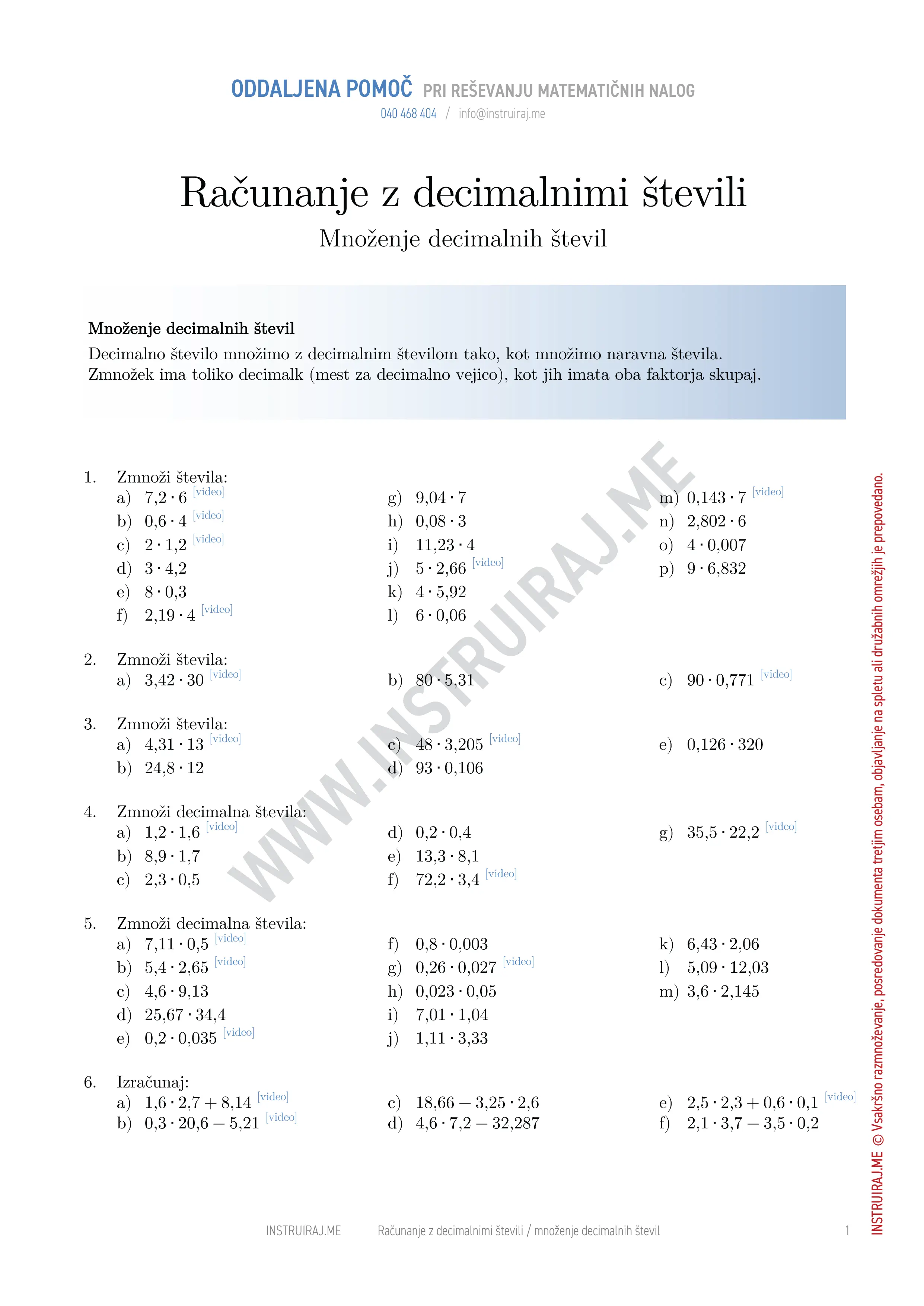 Računanje z decimalnimi števili: Množenje decimalnih števil