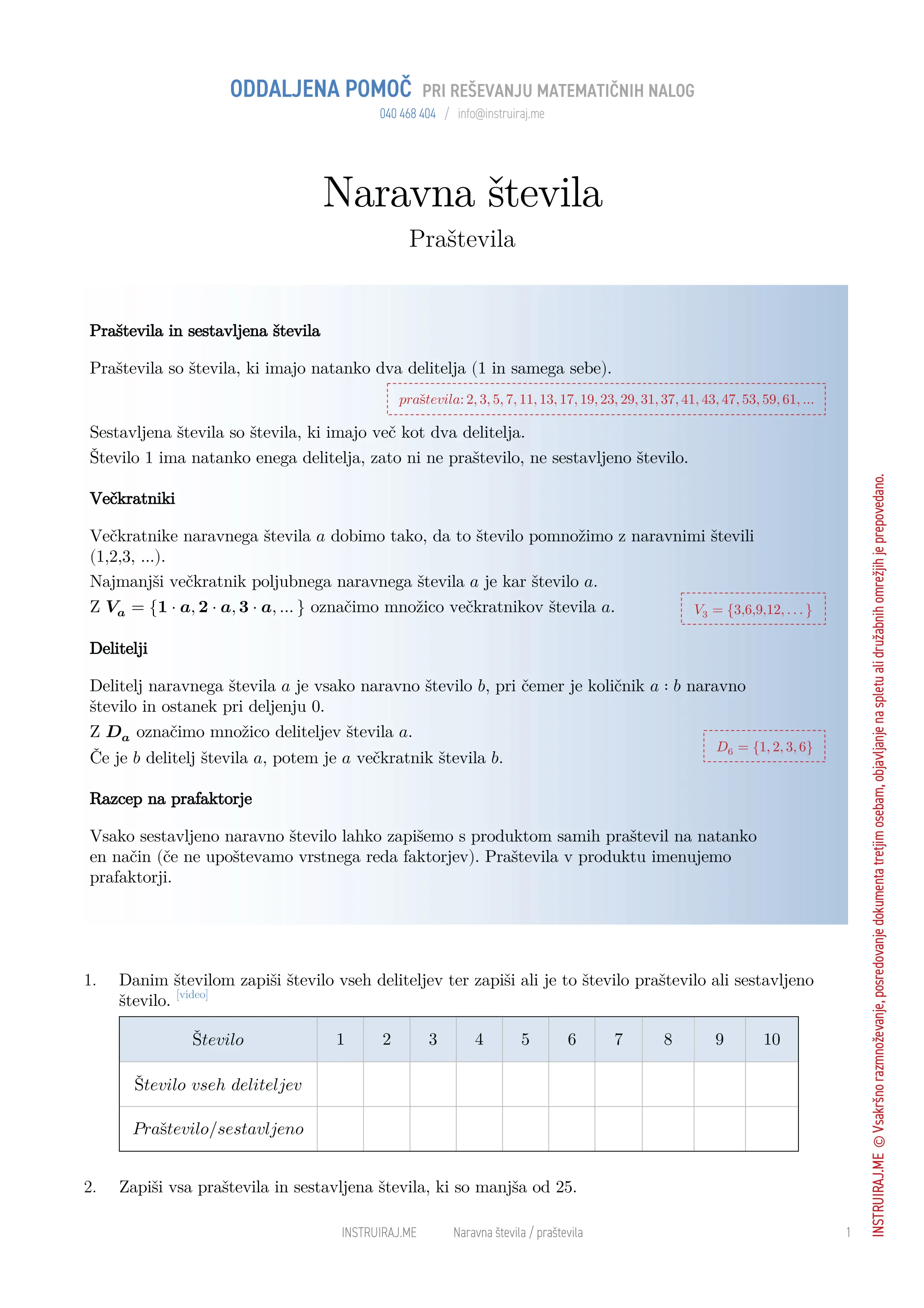 Naravna števila: Praštevila