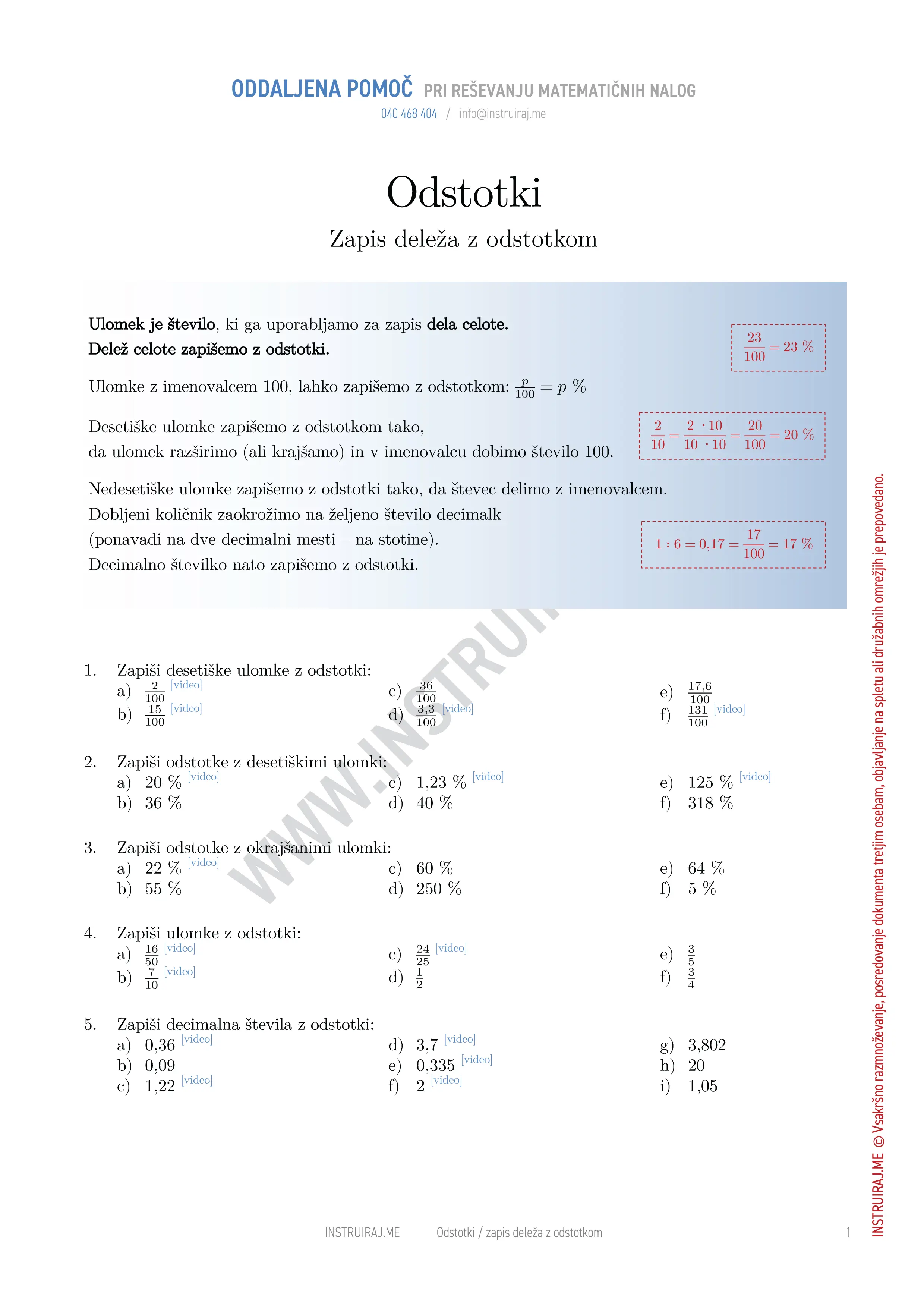 Odstotki: Zapis deleža z odstotkom