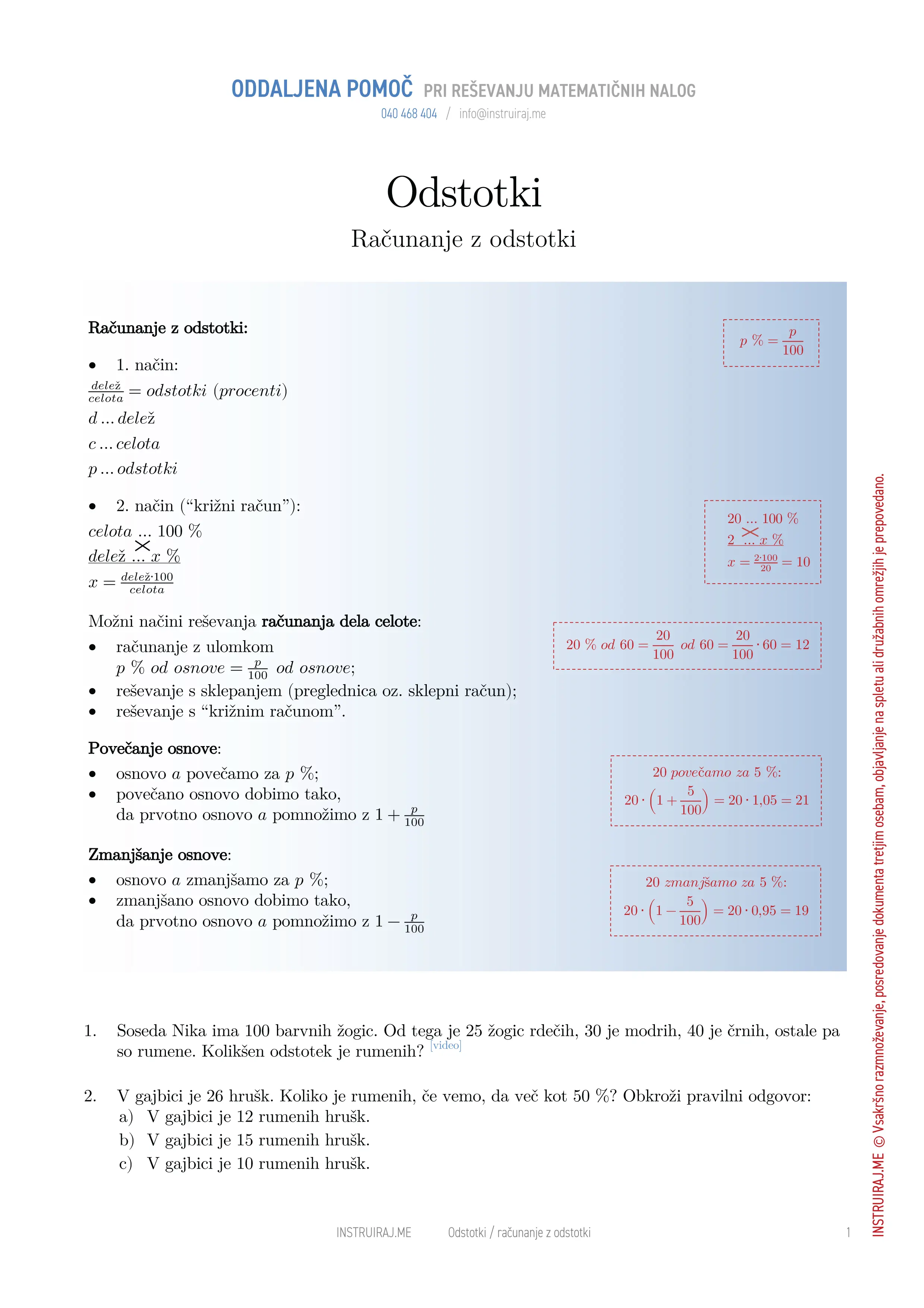 Odstotki: Računanje z odstotki