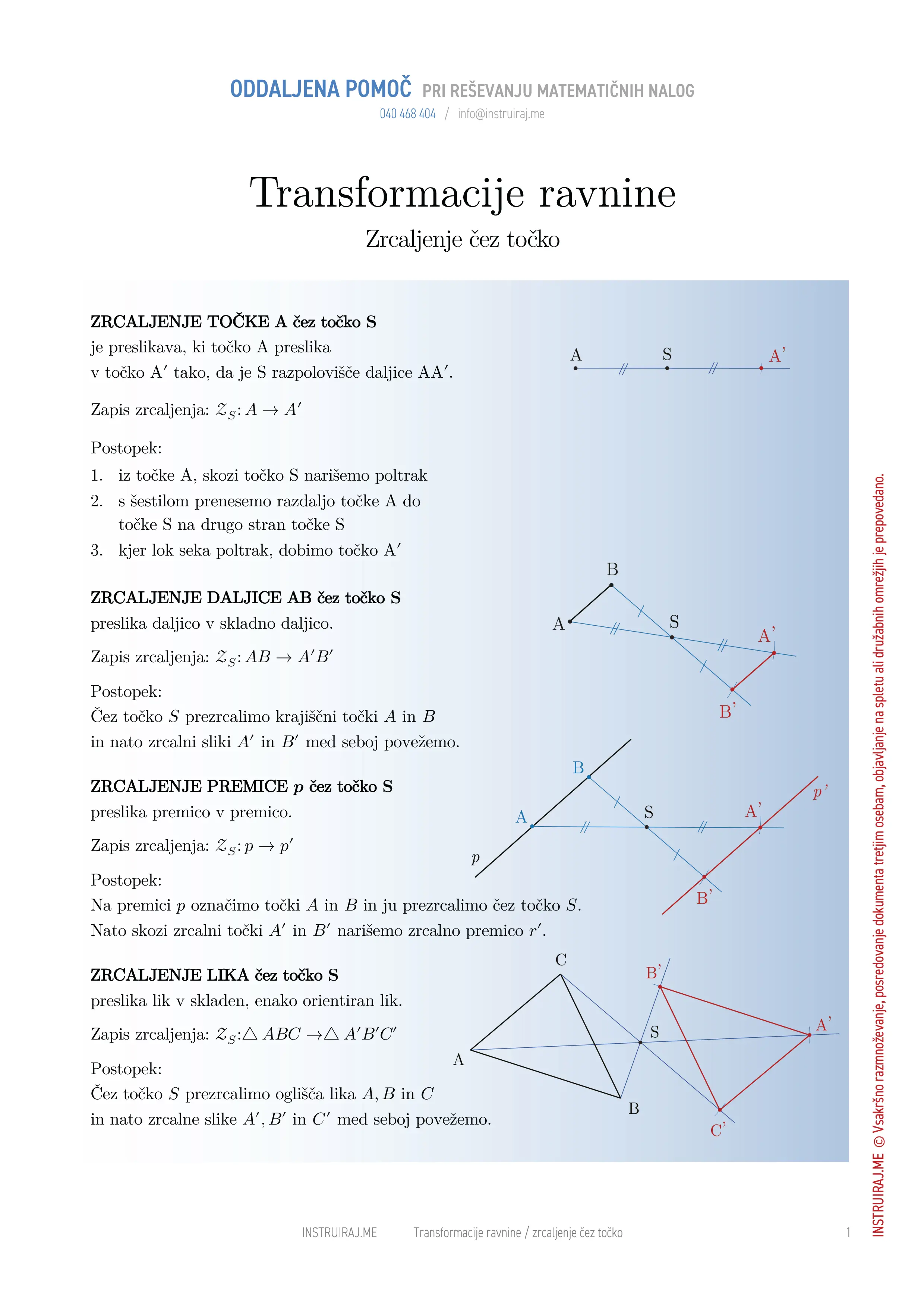 Transformacije ravnine: Zrcaljenje čez točko