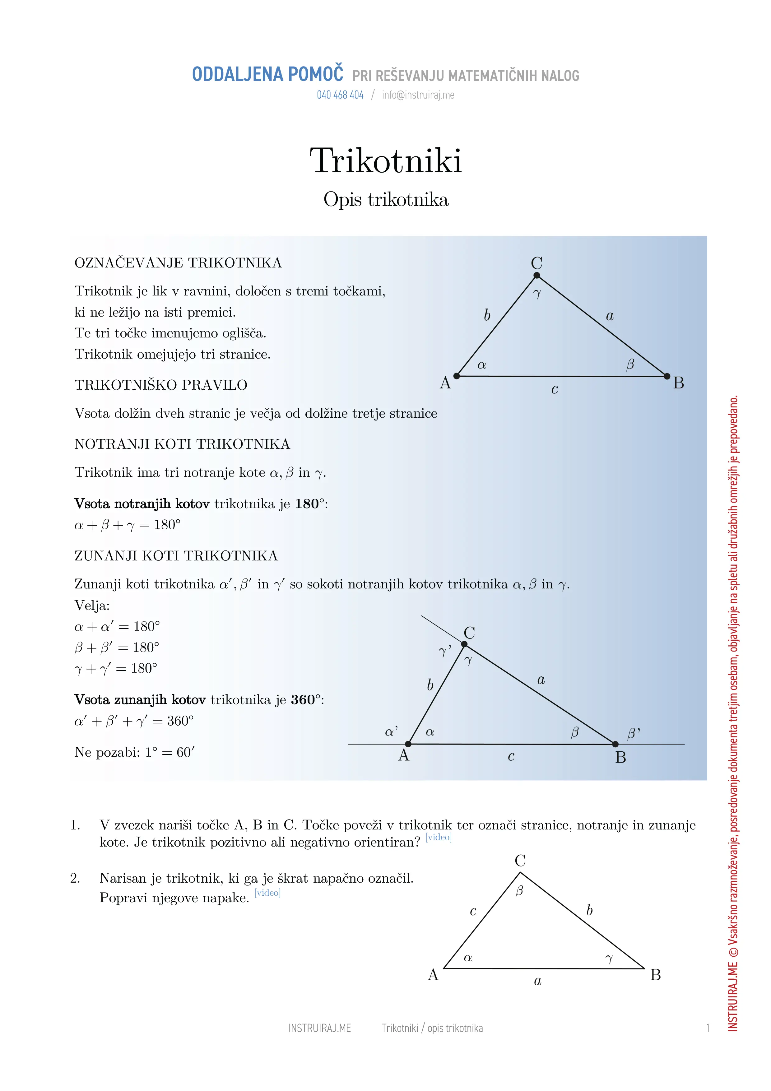 Trikotniki: Opis trikotnika