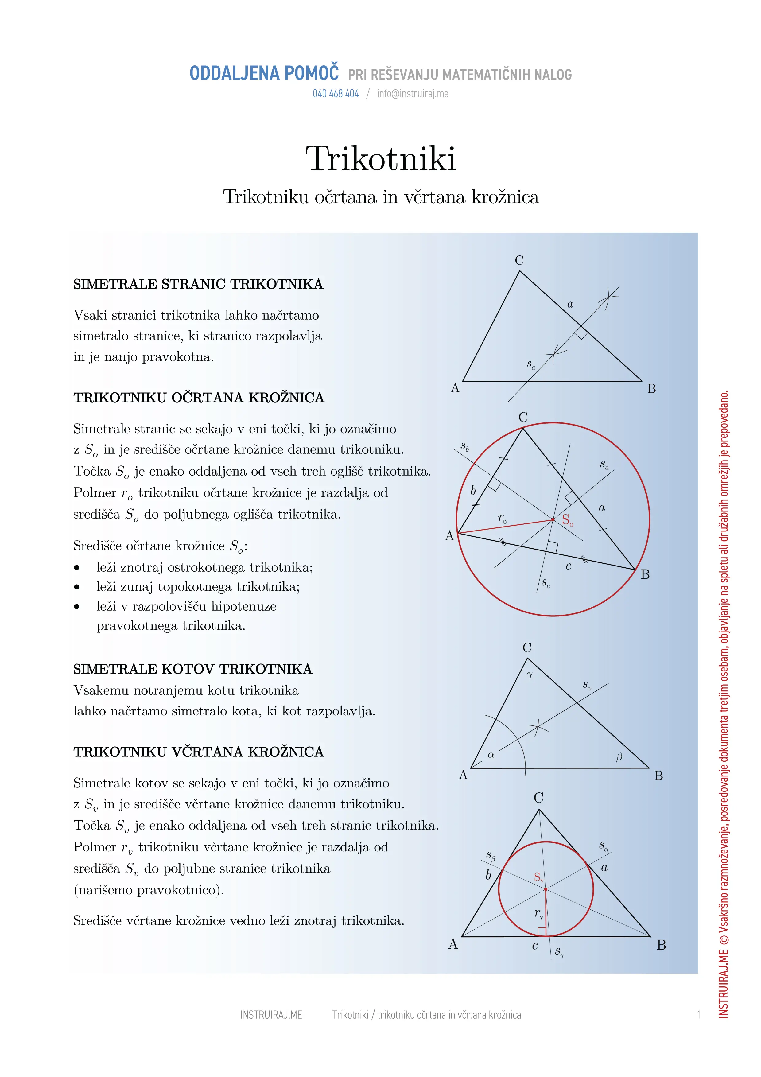 Trikotniki: Trikotniku očrtana in včrtana krožnica