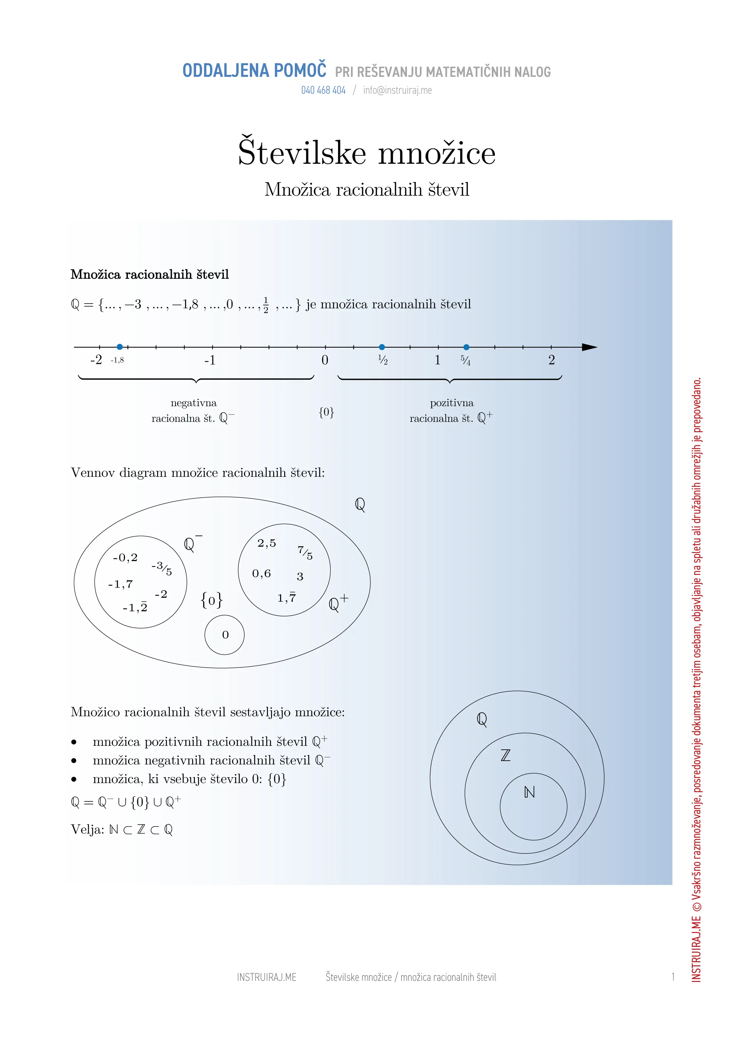 Številske množice: Množica racionalnih števil