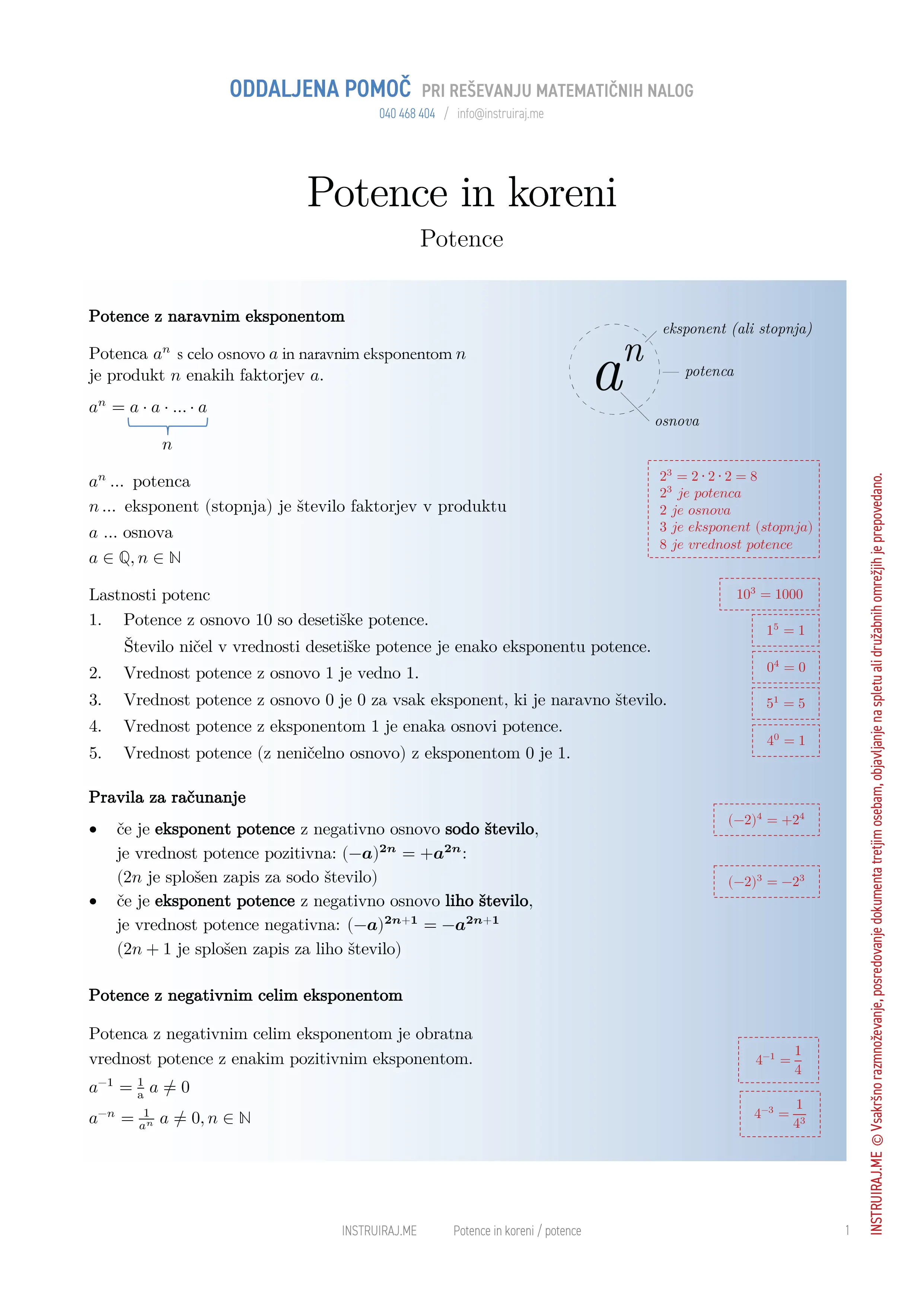 Potence in koreni: Potence