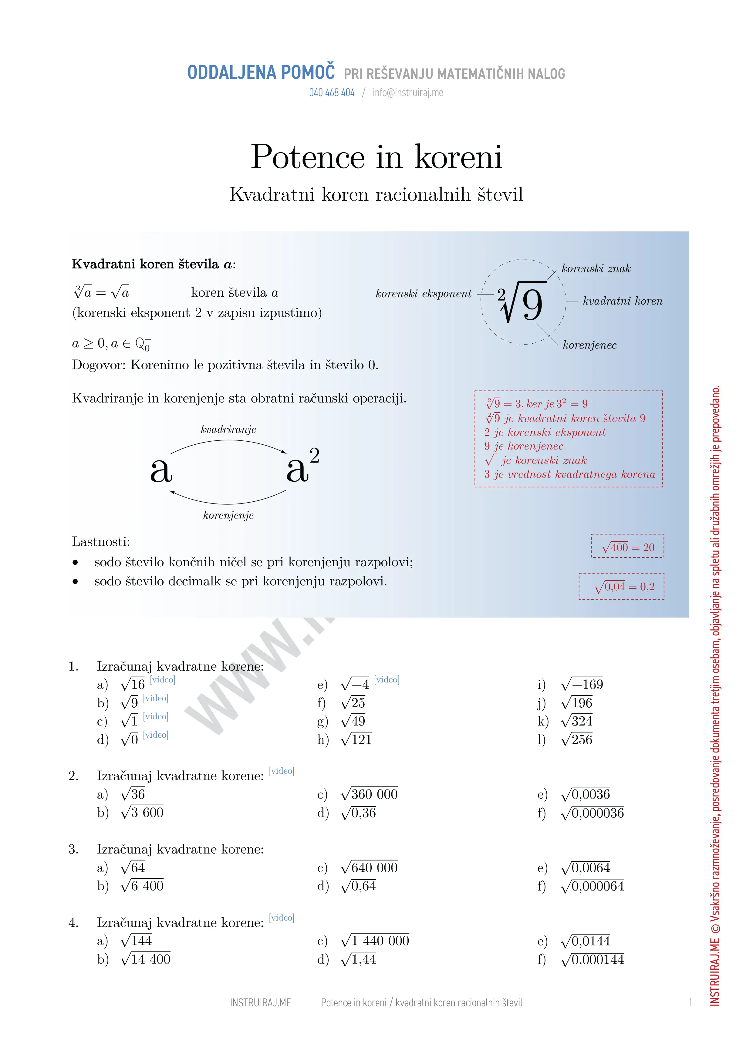 Potence in koreni: Kvadratni koren racionalnih števil