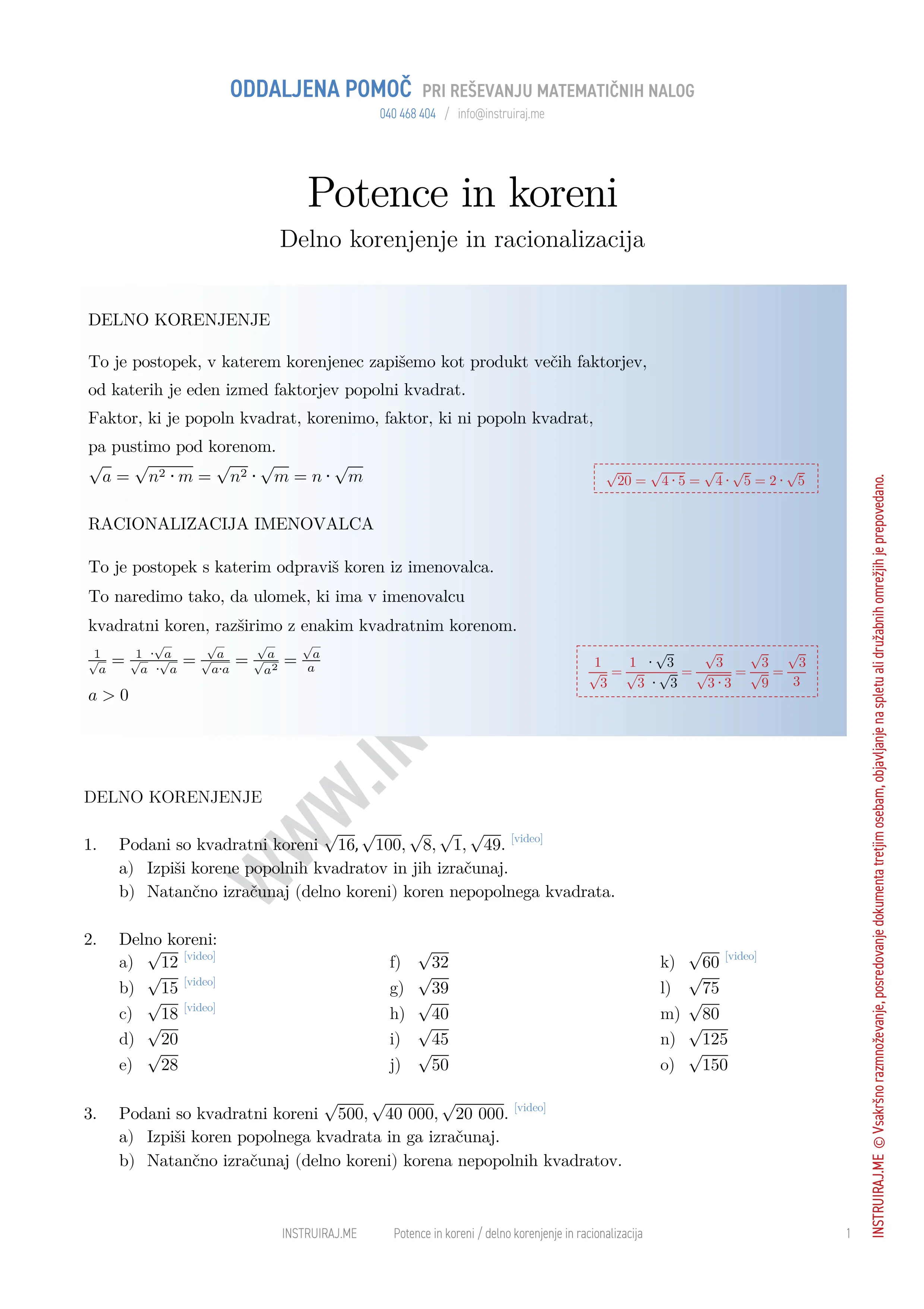 Potence in koreni: Delno korenjenje in racionalizacija
