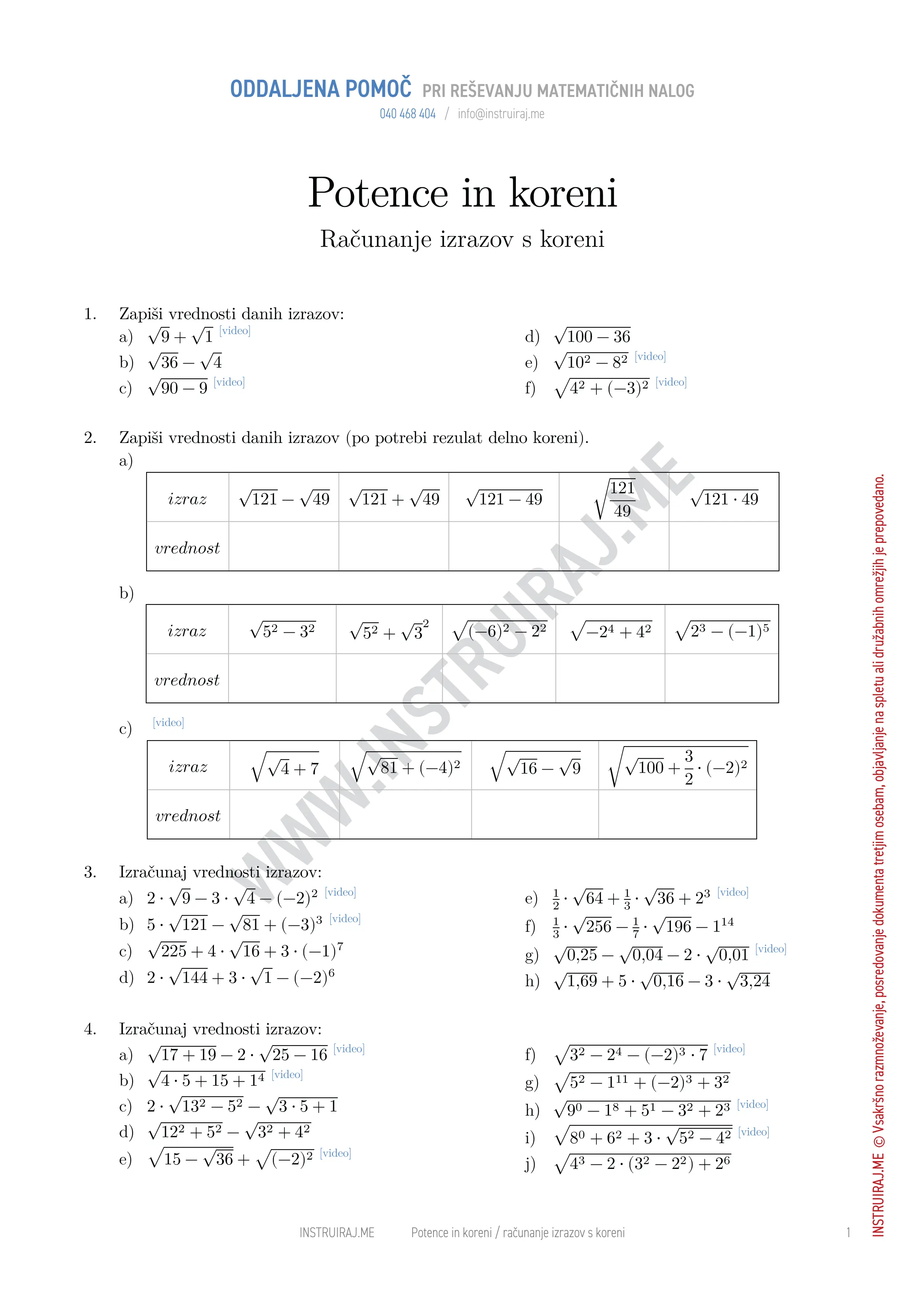Potence in koreni: Računanje izrazov s koreni