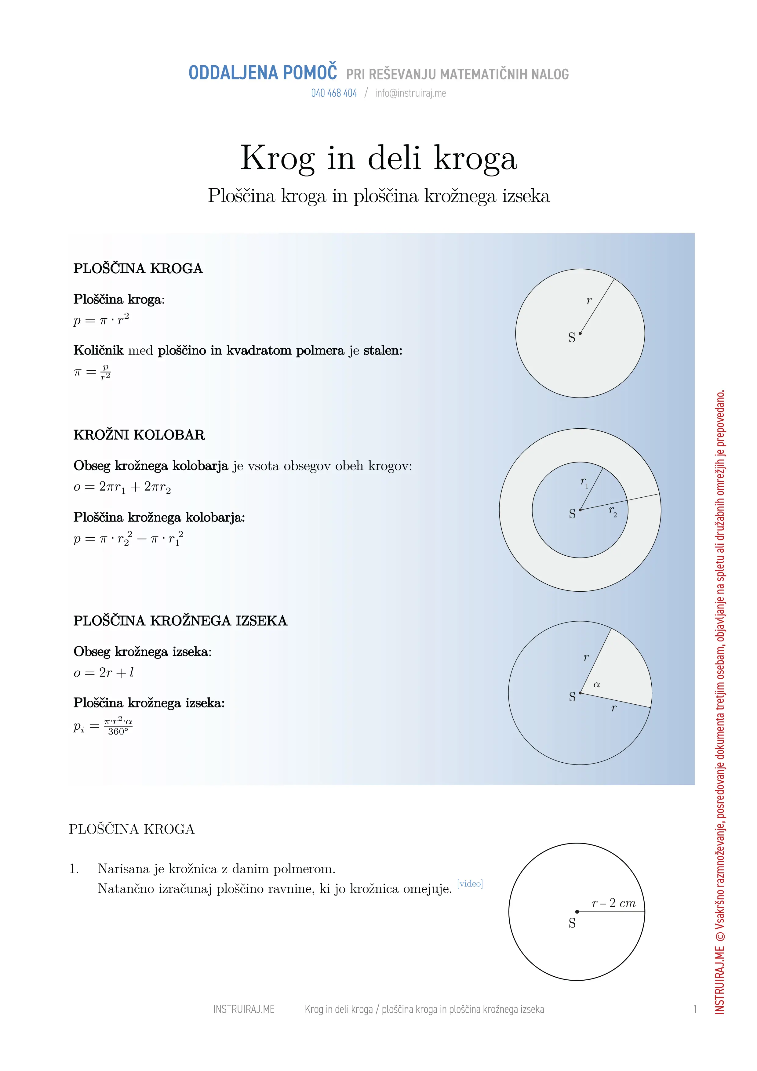 Krog in deli kroga: Ploščina kroga in ploščina krožnega izseka