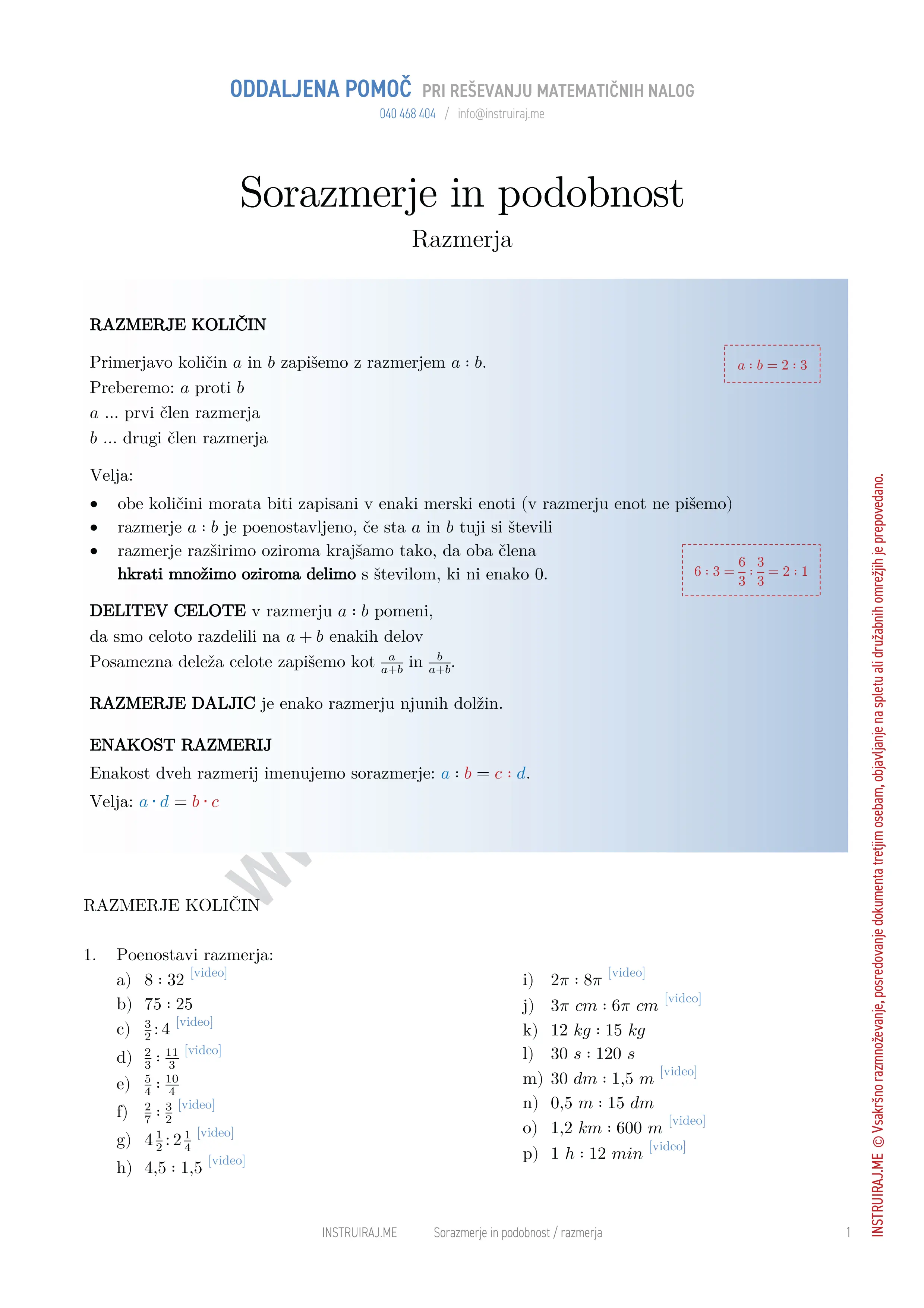 Sorazmerje in podobnost: Razmerja