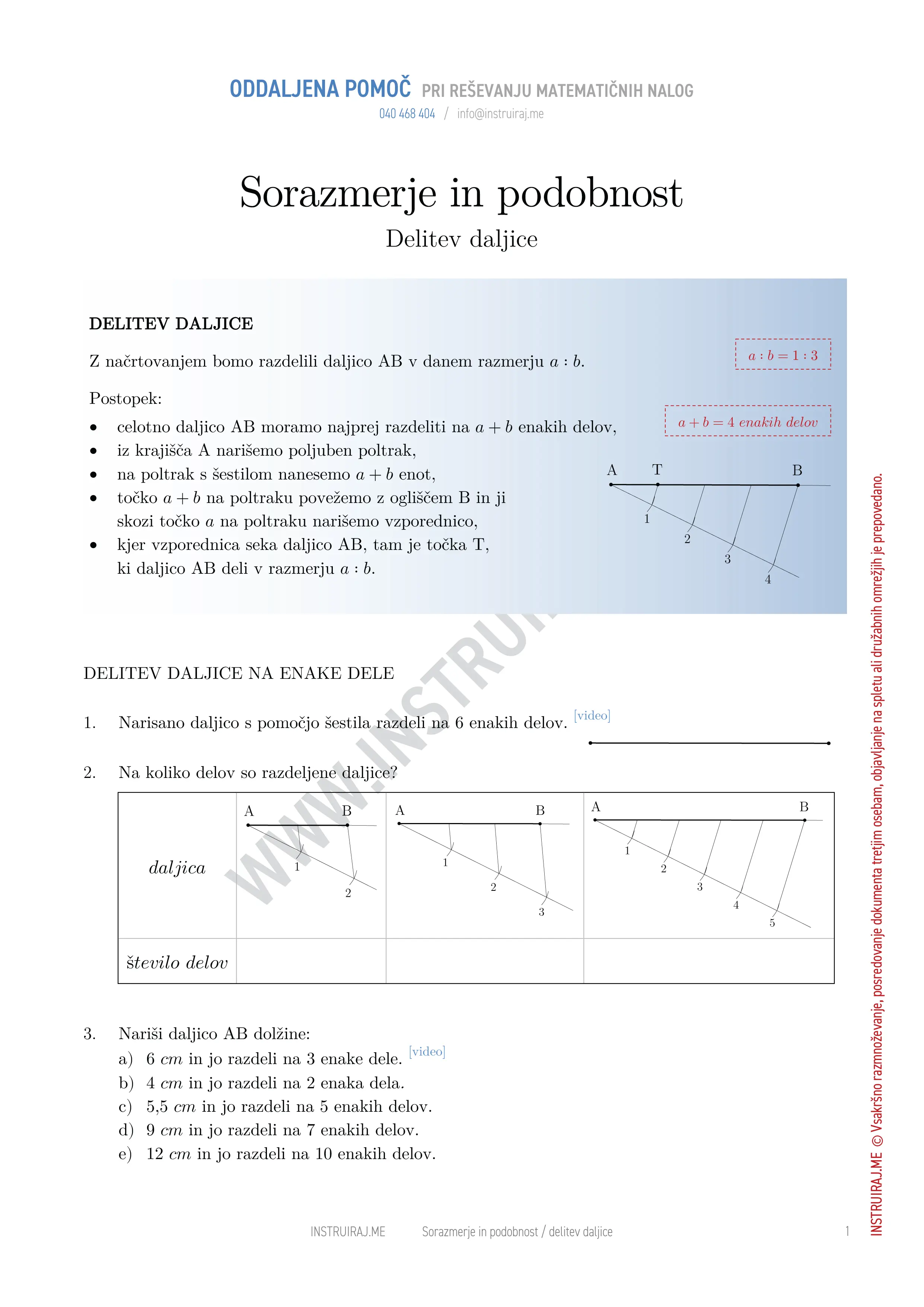 Sorazmerje in podobnost: Delitev daljice