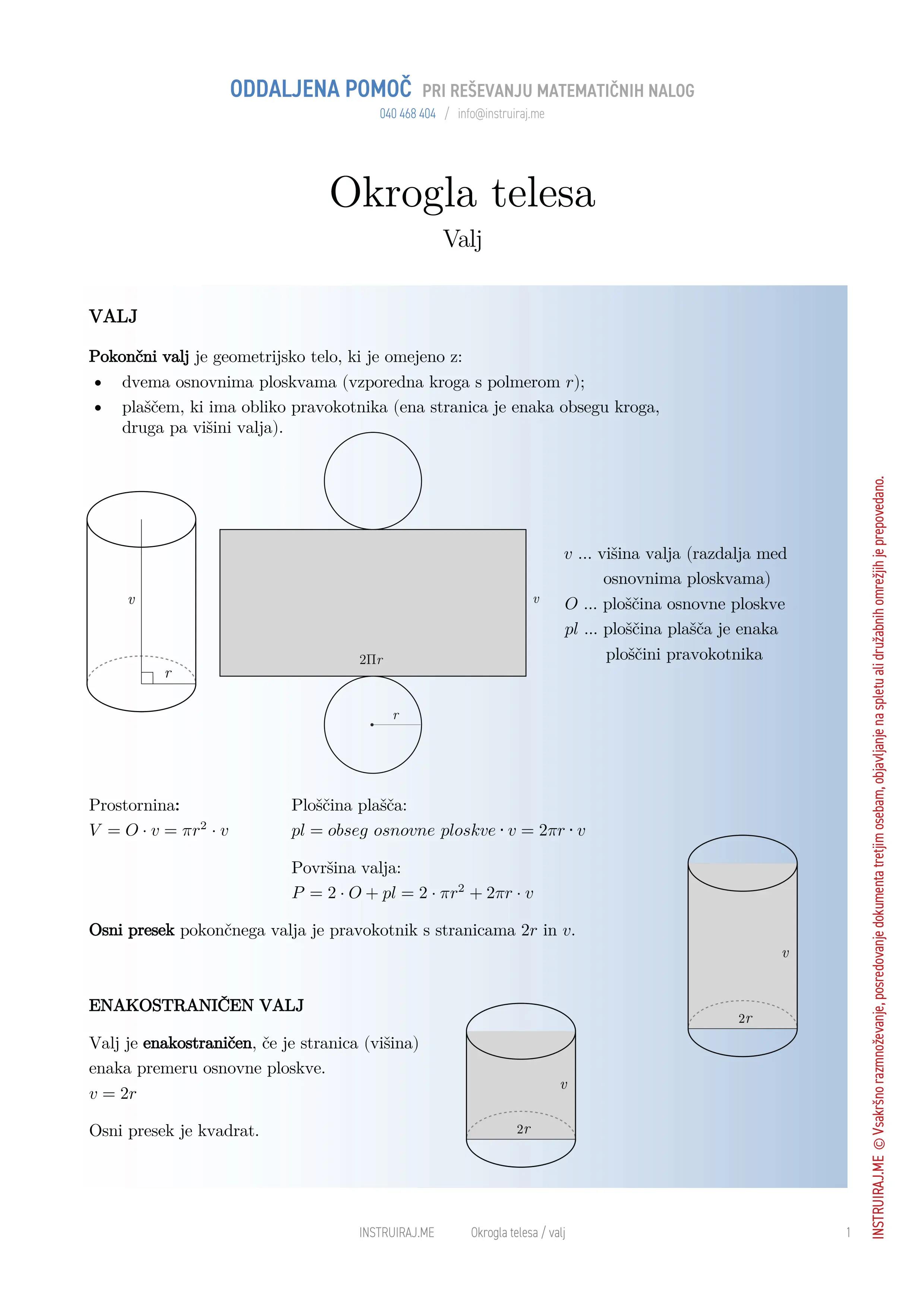 Okrogla telesa: Valj